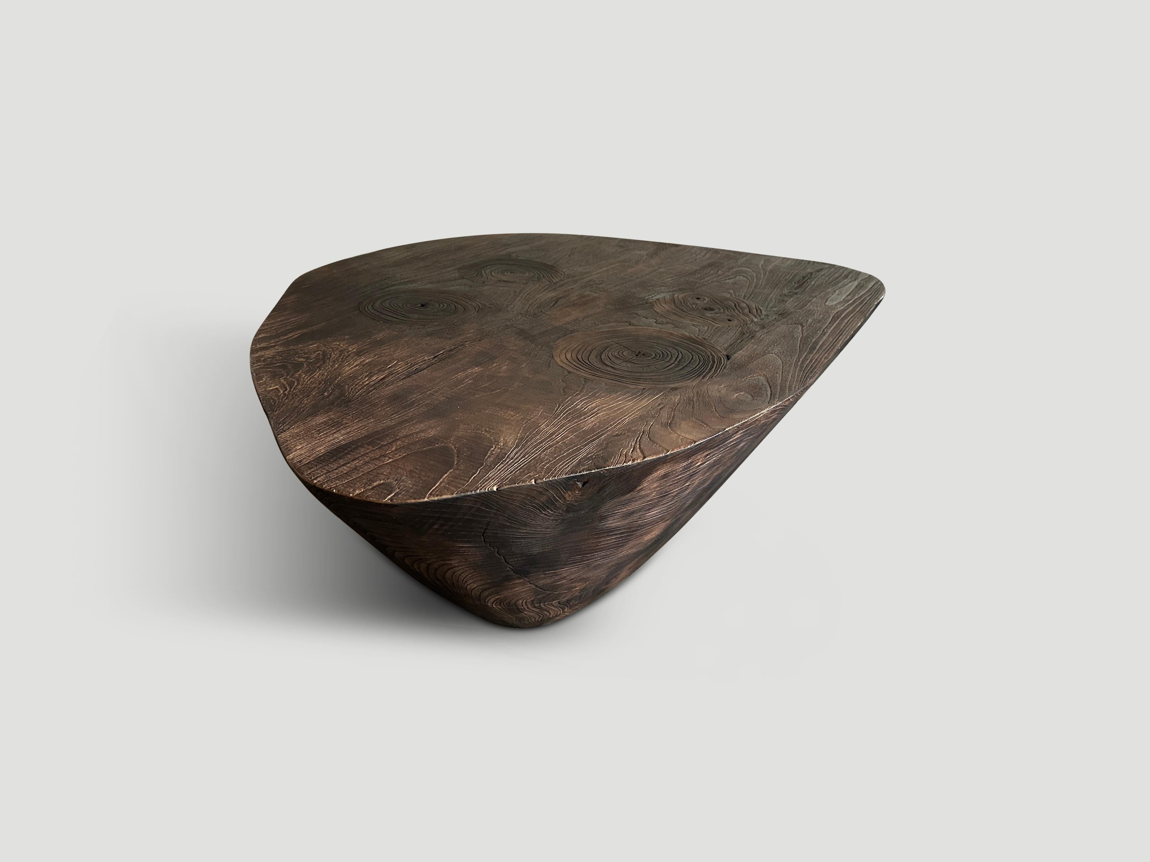 Andrianna Shamaris Single Charred Minimalist Teak Wood Coffee Table In Excellent Condition For Sale In New York, NY