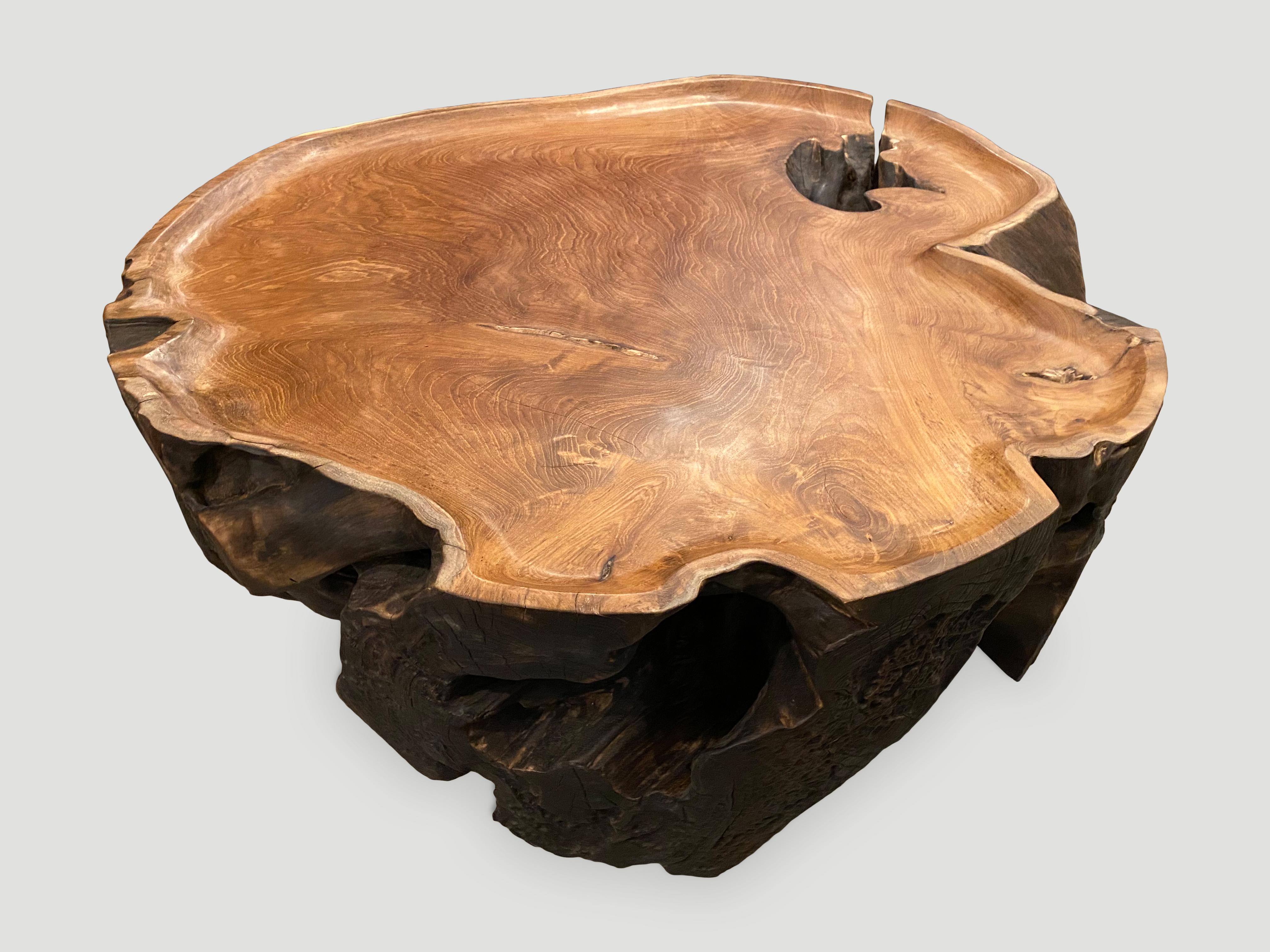 Table basse unique en bois de teck calciné Andrianna Shamaris Excellent état - En vente à New York, NY