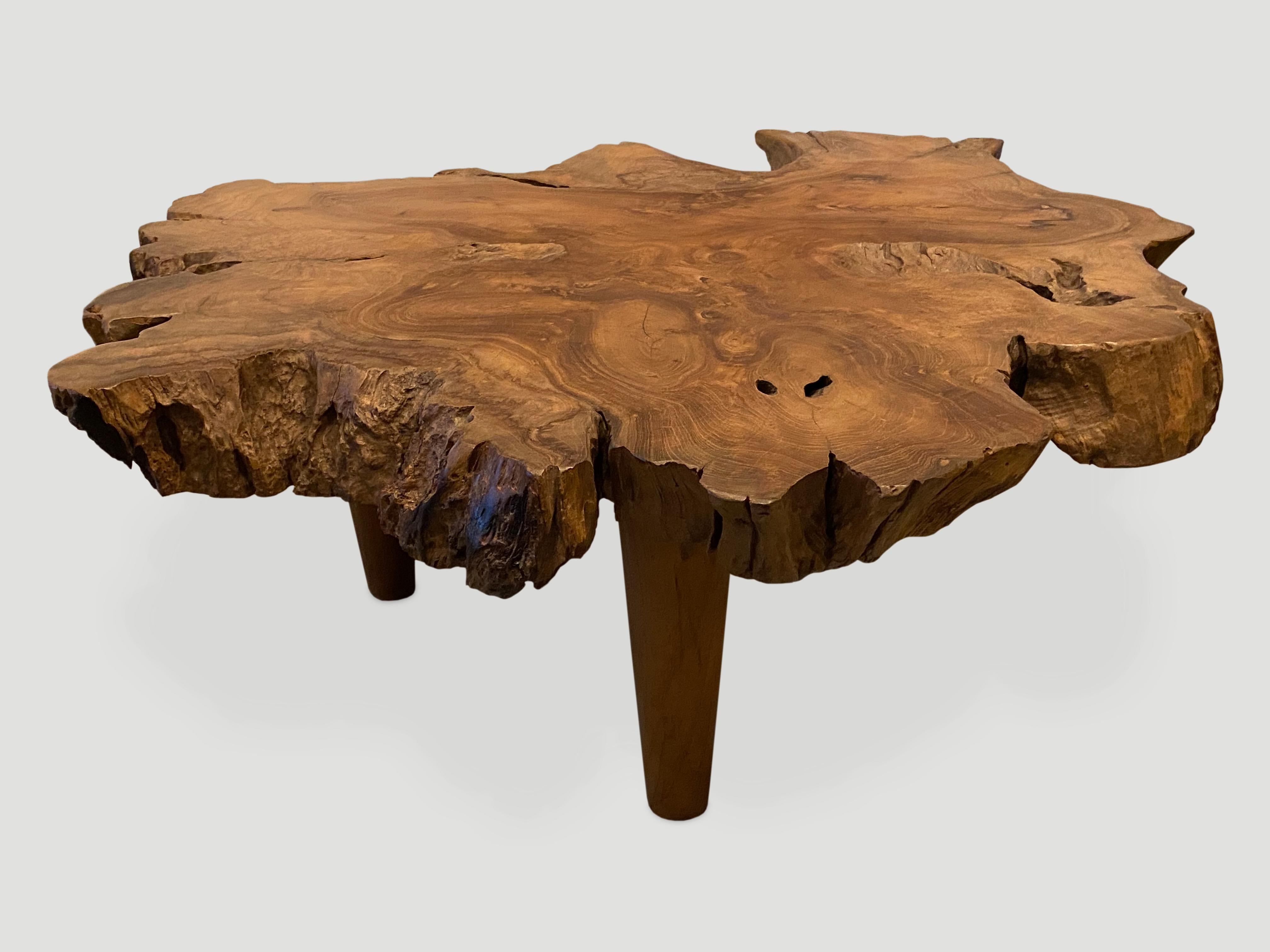 Mid-Century Modern Andrianna Shamaris Single Slab Live Edge Teak Wood Coffee Table