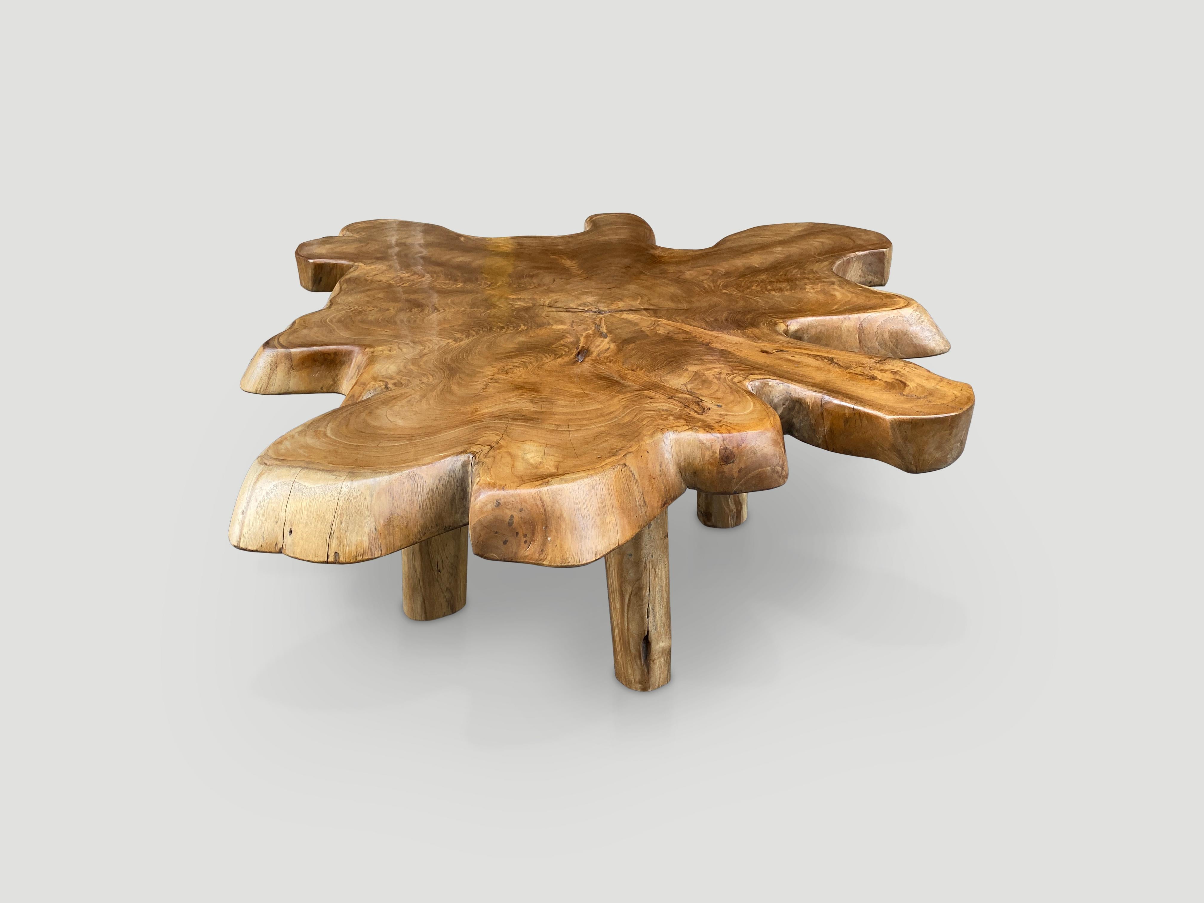 Table basse Andrianna Shamaris en bois de teck à bord vif à simple dalle Excellent état - En vente à New York, NY