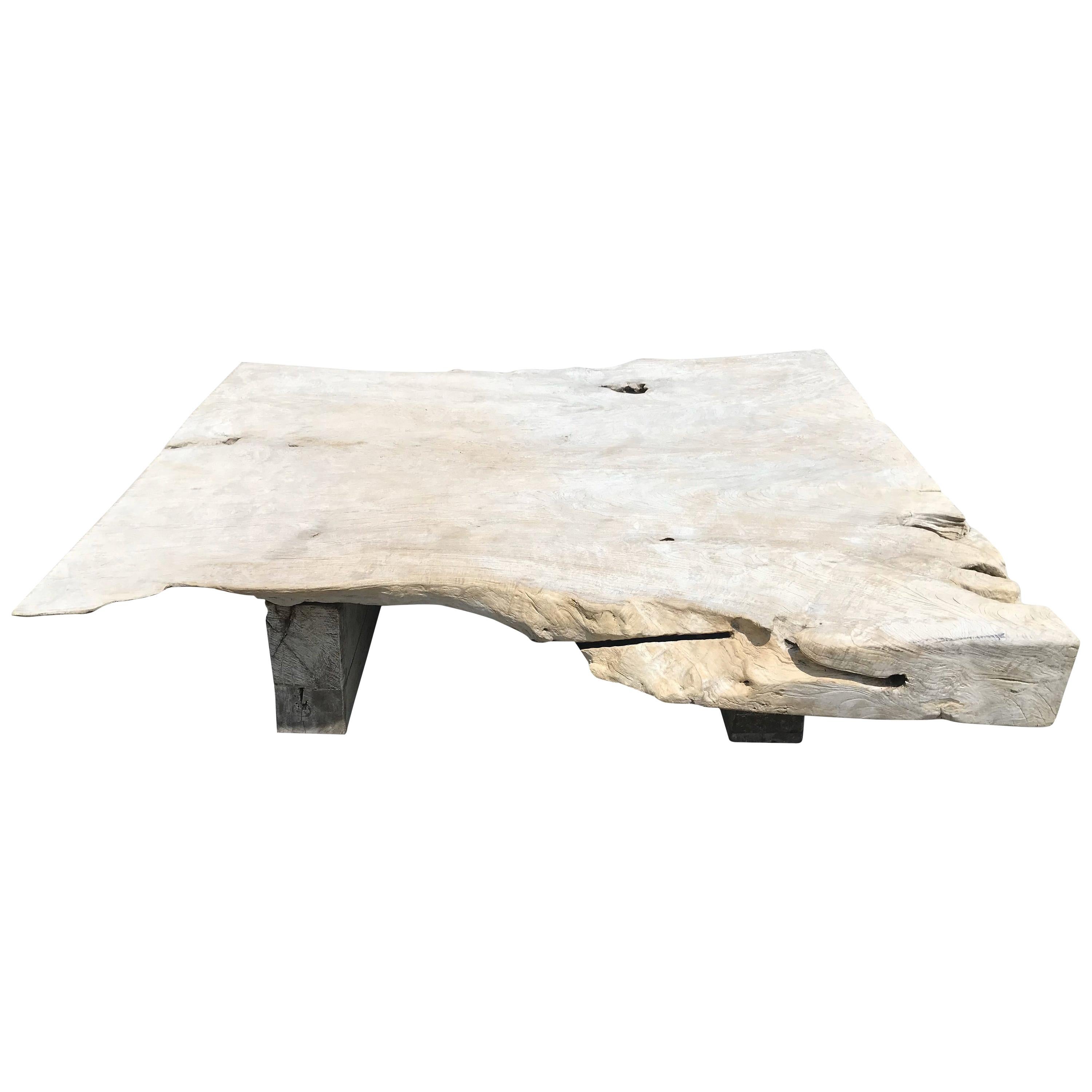 Andrianna Shamaris Single Slab Live Edge Teak Wood Coffee Table For Sale