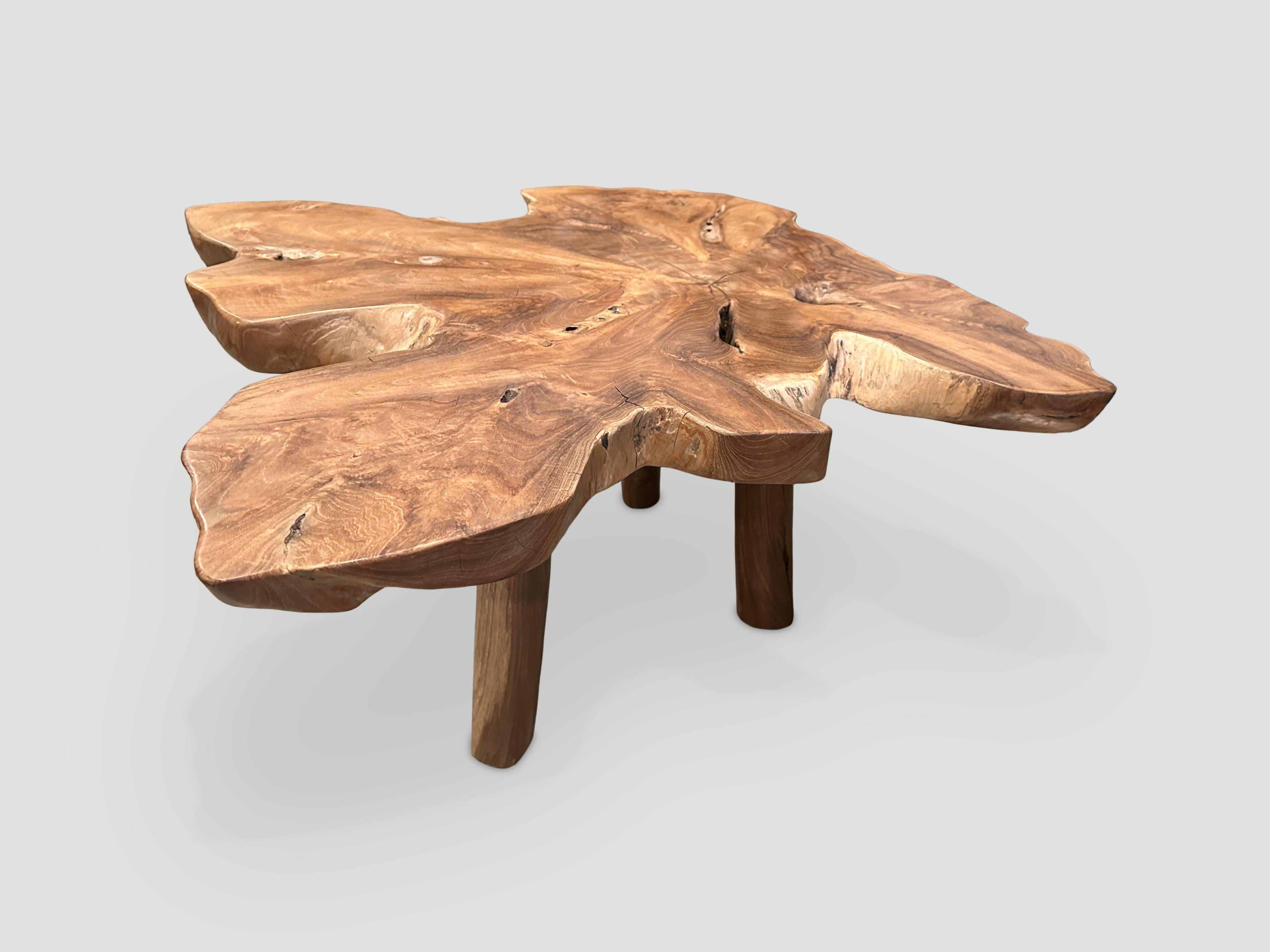 Andrianna Shamaris Single Slab Live Edged Teak Wood Coffee Table In Excellent Condition In New York, NY