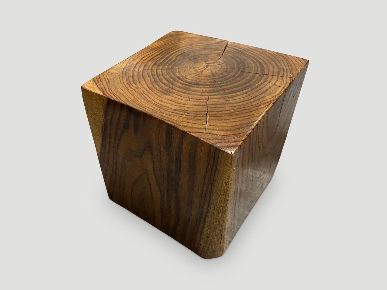 Organic Modern Andrianna Shamaris Sono Wood Cube Side Table For Sale