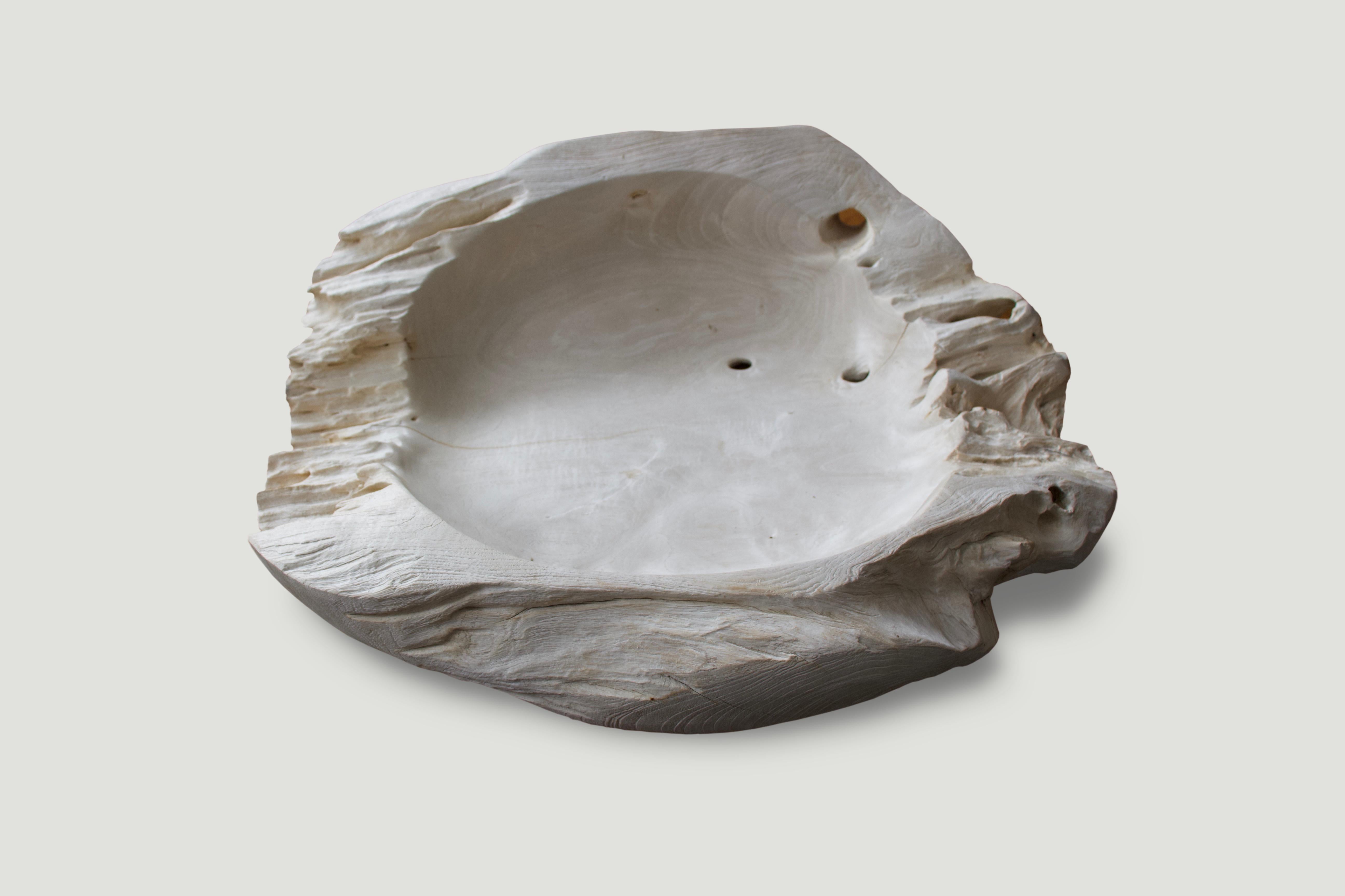 Organic Modern Andrianna Shamaris St. Barts Bleached Reclaimed Teak Wood Sculptural Vessel