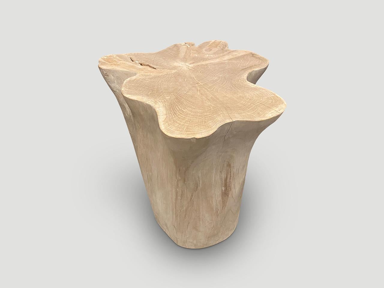 Contemporary Andrianna Shamaris St. Barts Bleached Teak Side Table or Pedestal