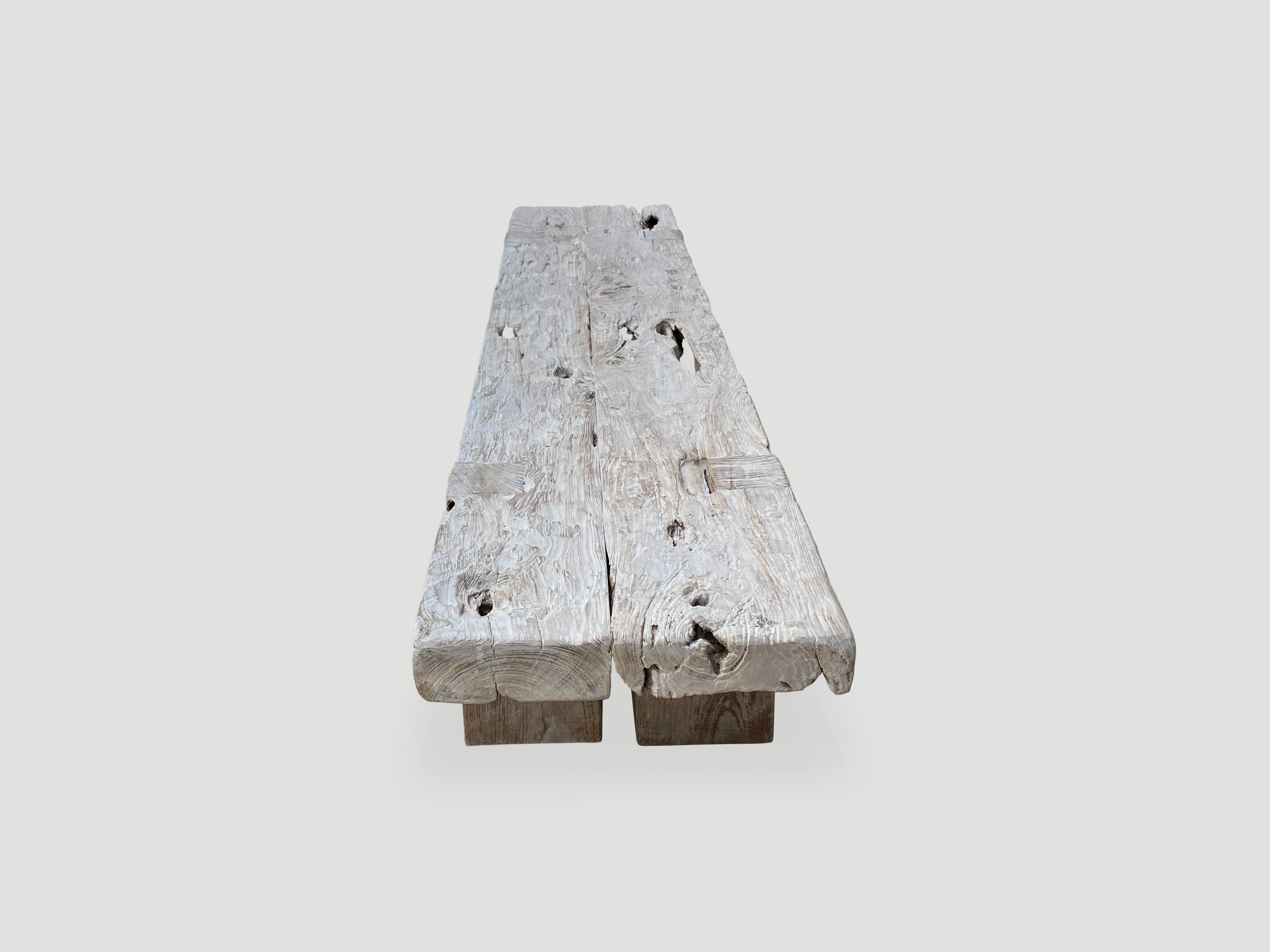 Organic Modern Andrianna Shamaris St. Barts Bleached Teak Wood Bench For Sale