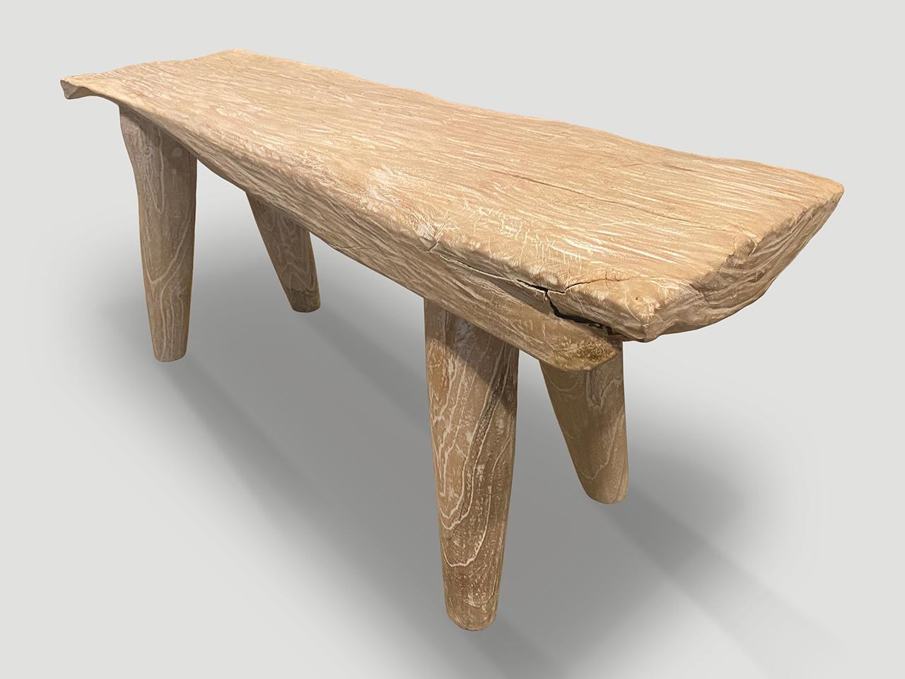 Organic Modern Andrianna Shamaris St. Barts Bleached Teak Wood Bench For Sale