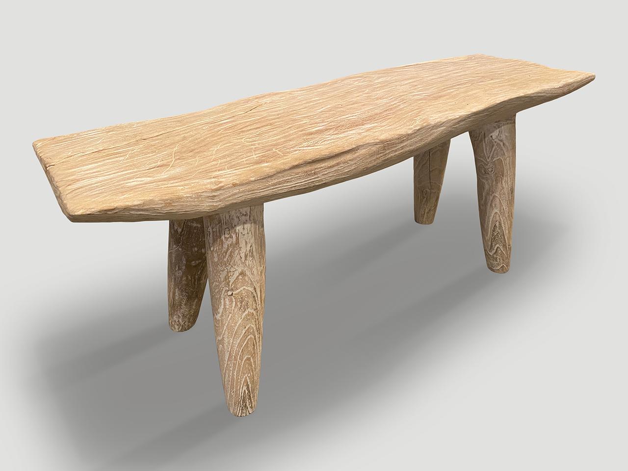 Andrianna Shamaris St. Barts Bleached Teak Wood Bench In Excellent Condition For Sale In New York, NY