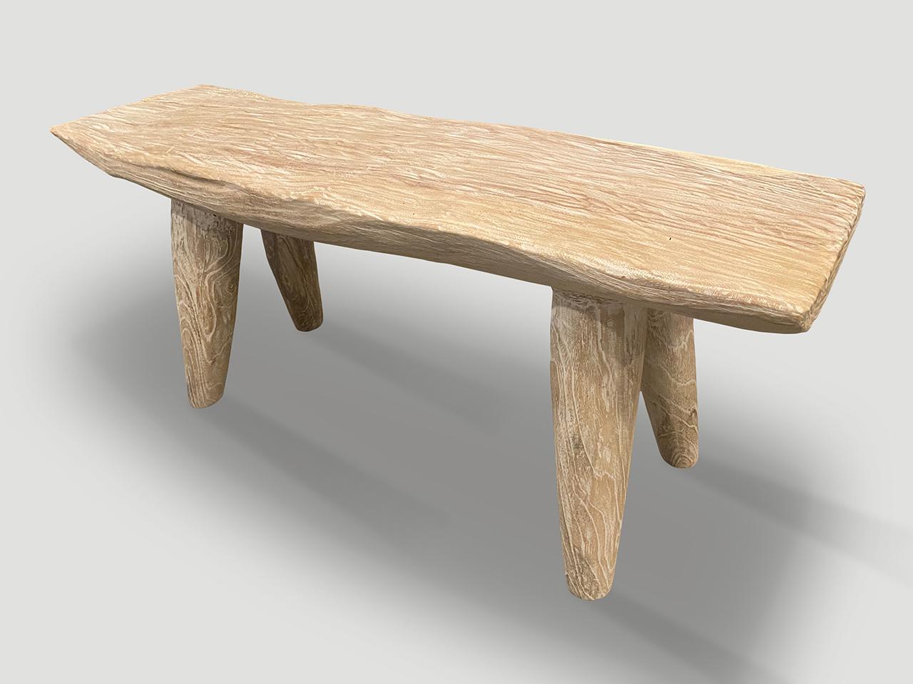 Contemporary Andrianna Shamaris St. Barts Bleached Teak Wood Bench For Sale