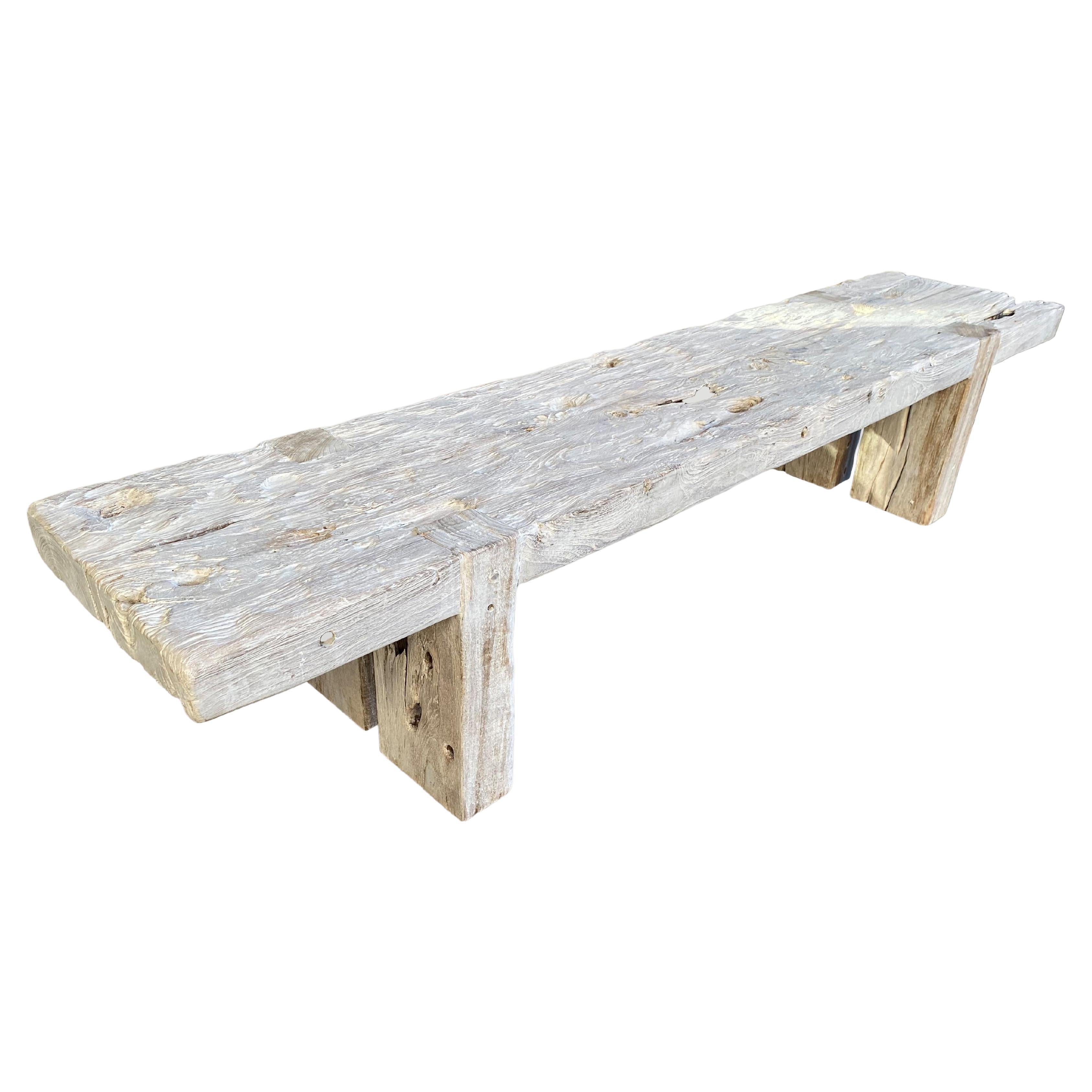 Andrianna Shamaris St. Barts Bleached Teak Wood Bench For Sale