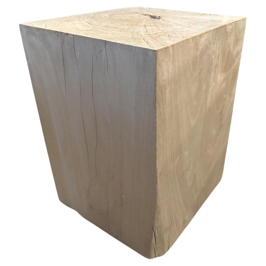 Andrianna Shamaris St. Barts Bleached Teak Wood Side Table For Sale