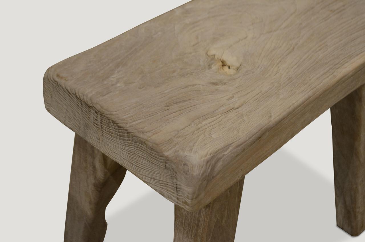Reclaimed 3” thick slab bleached teak stool or side table. Perfect for inside or outside living.

The St. Barts collection features an exciting new line of organic white wash and natural weathered teak furniture. The reclaimed teak is bleached and