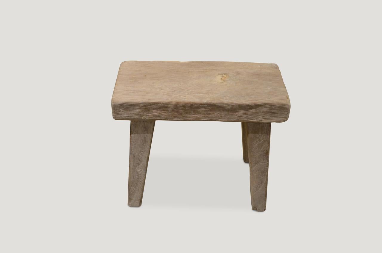 Organic Modern Andrianna Shamaris St. Barts Bleached Teak Wood Side Table or Stool