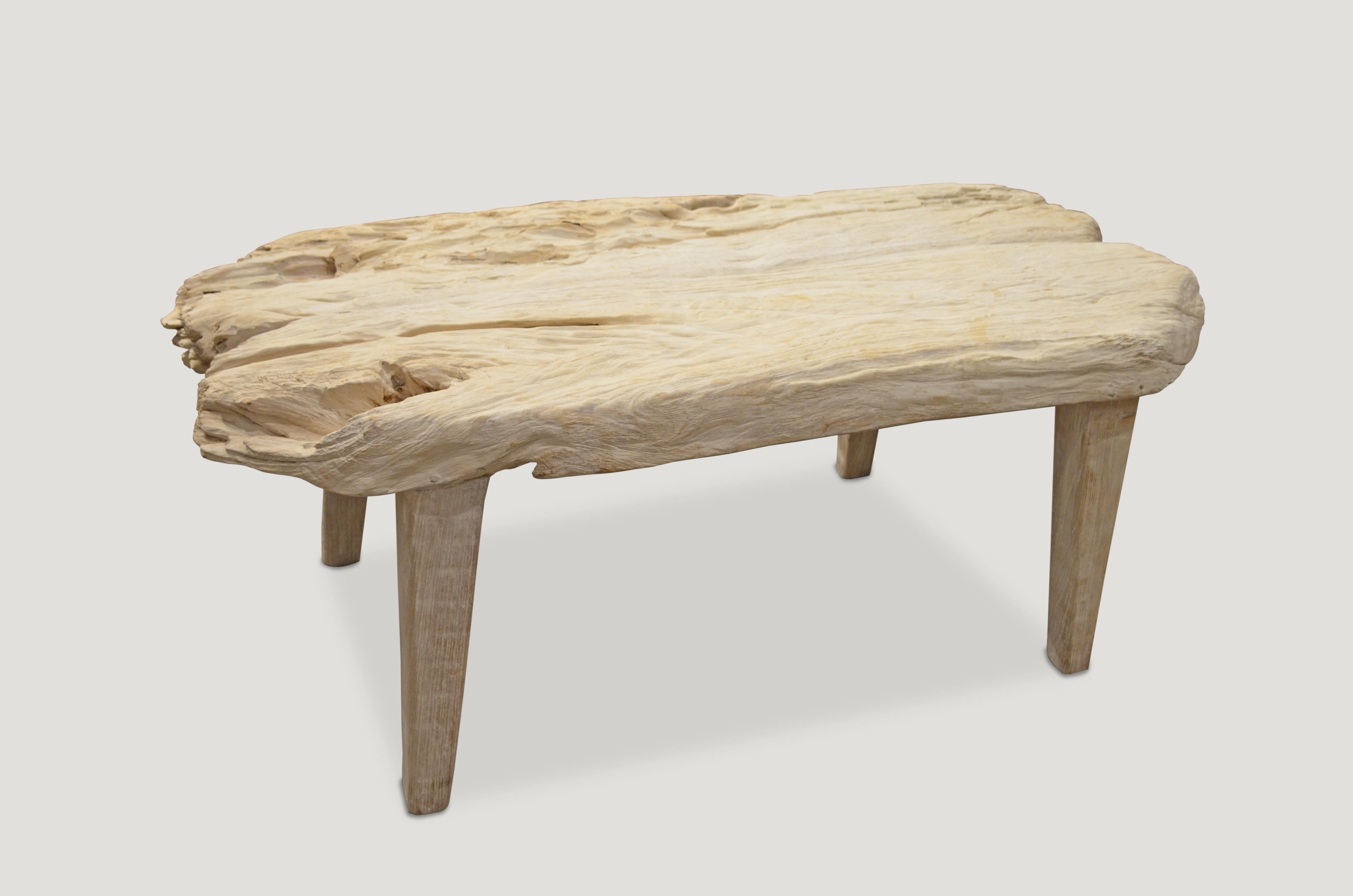 Bleached reclaimed teak wood bench with a white washed finish exposing the natural grain in the wood. Perfect for inside or outside living.

The St. Barts Collection features an exciting new line of organic white wash and natural weathered