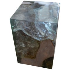 Andrianna Shamaris St. Barts Cracked Resin and Bleached Teak Wood Side Table