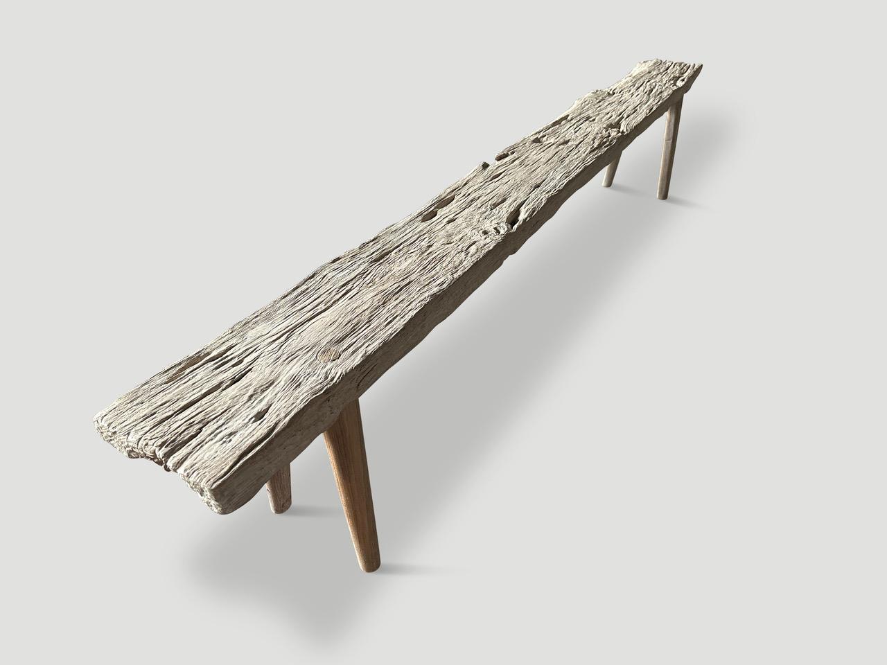 Andrianna Shamaris St. Barts Long Teak Wood Bench In Excellent Condition For Sale In New York, NY