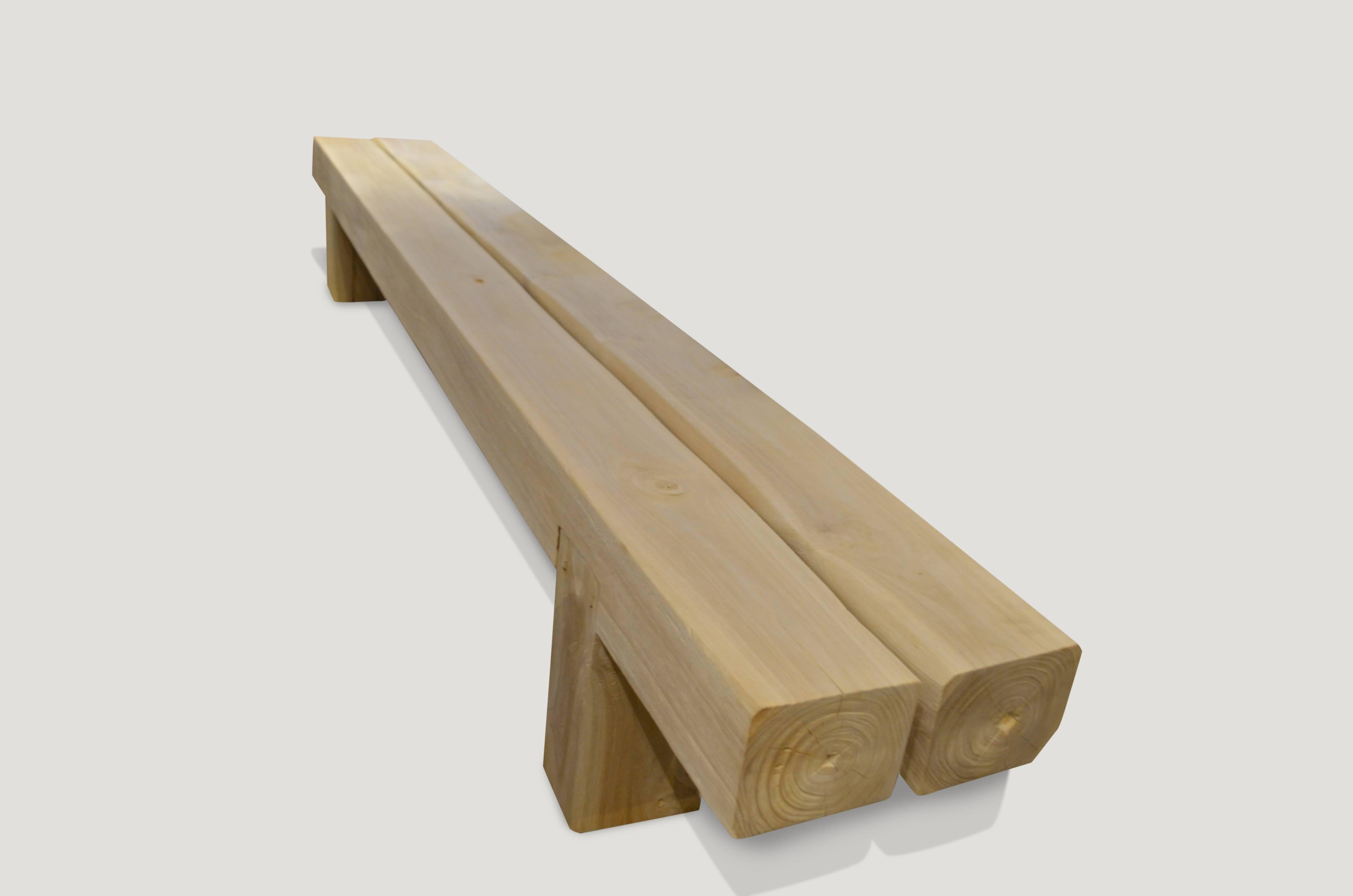 Contemporary Andrianna Shamaris St. Barts Long Teak Wood Log Bench For Sale