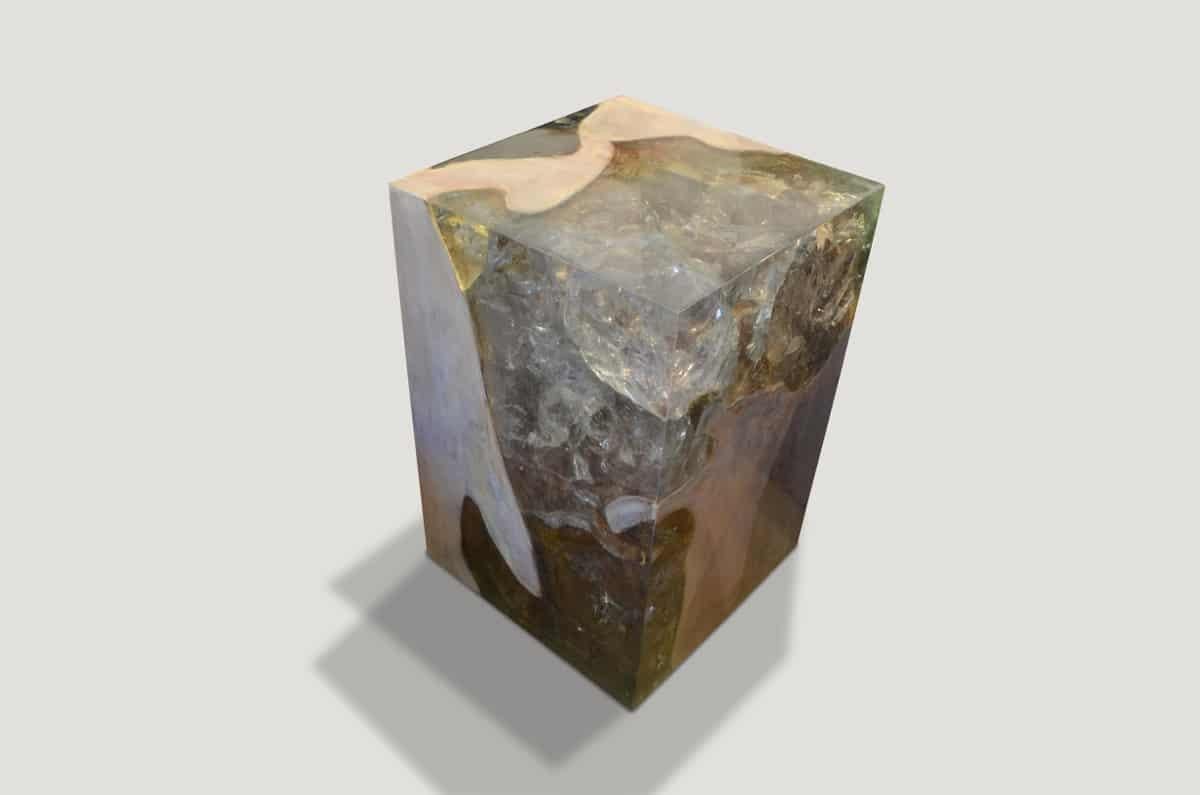 Indonesian Andrianna Shamaris St. Barts Resin and Bleached Teak Wood Side Table