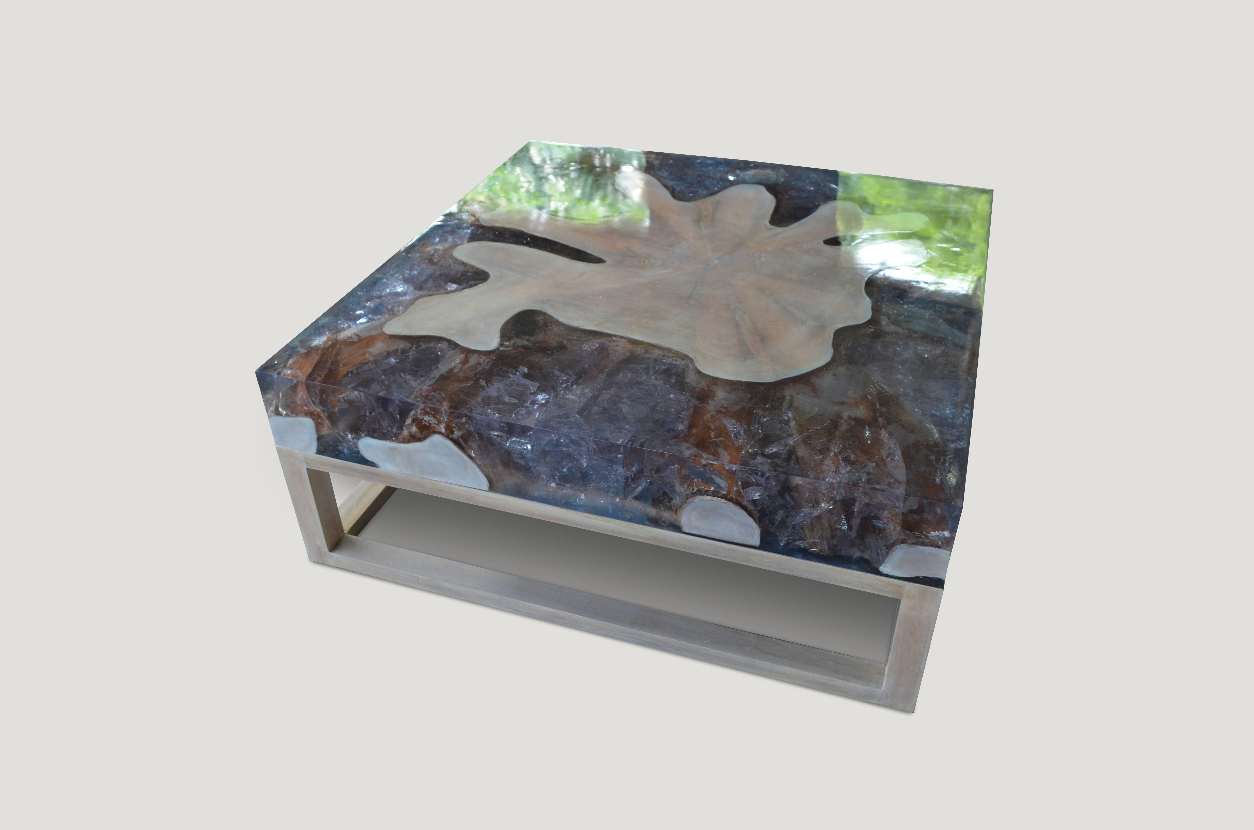 Andrianna Shamaris St. Barts Teak Wood and Cracked Resin Coffee Table In New Condition For Sale In New York, NY