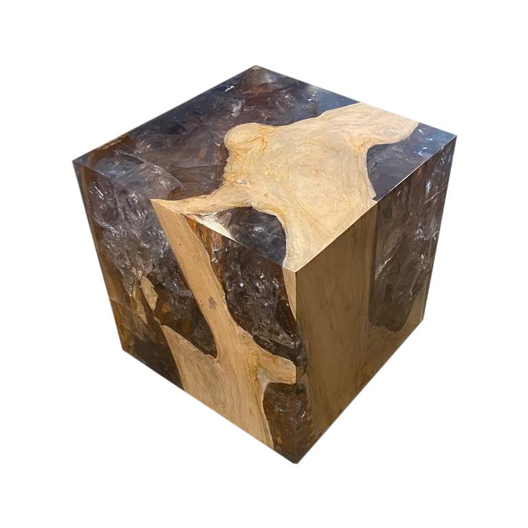 Andrianna Shamaris St. Barts Teak Wood and Resin Side Table at 1stDibs
