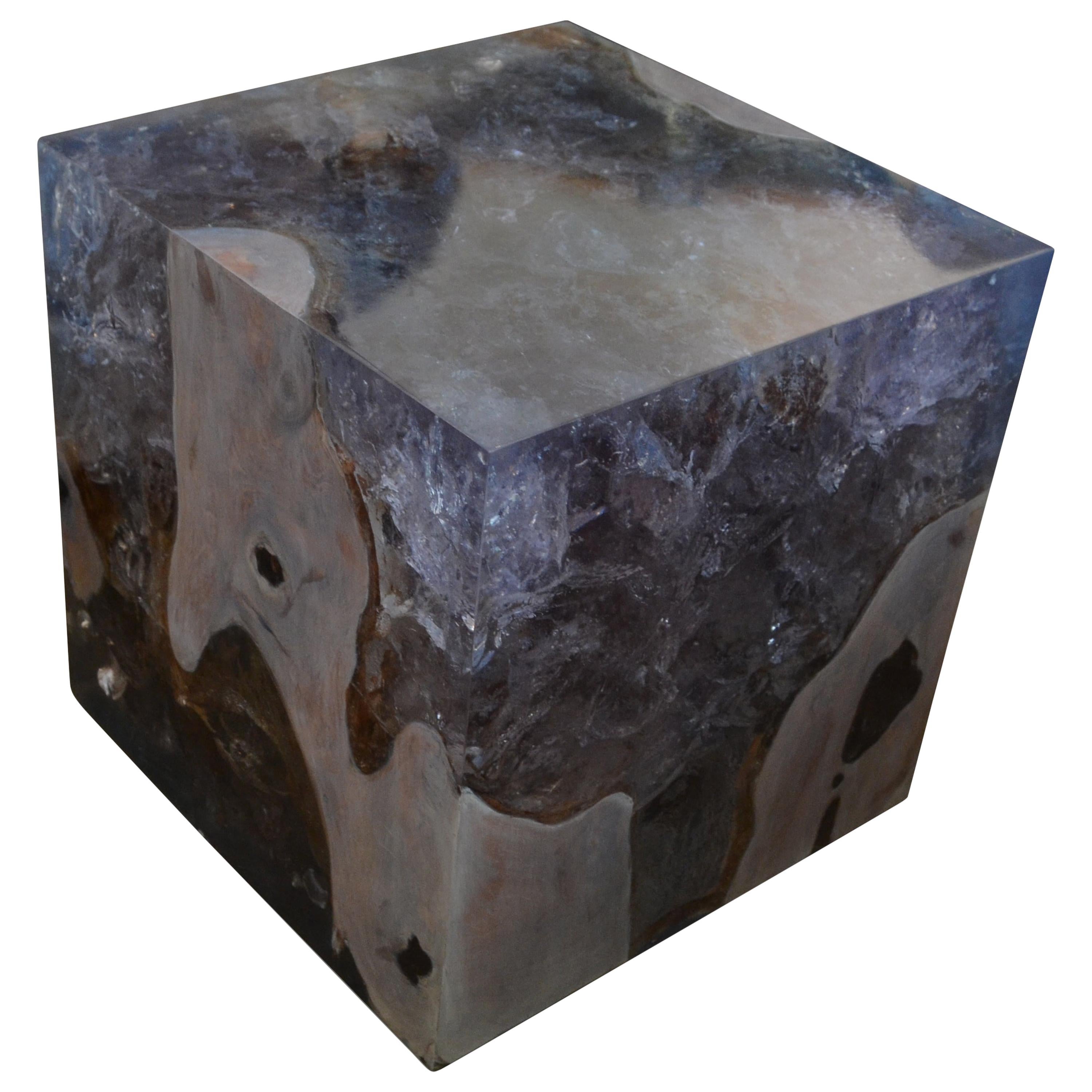 Andrianna Shamaris St. Barts Teak Wood and Resin Side Table For Sale