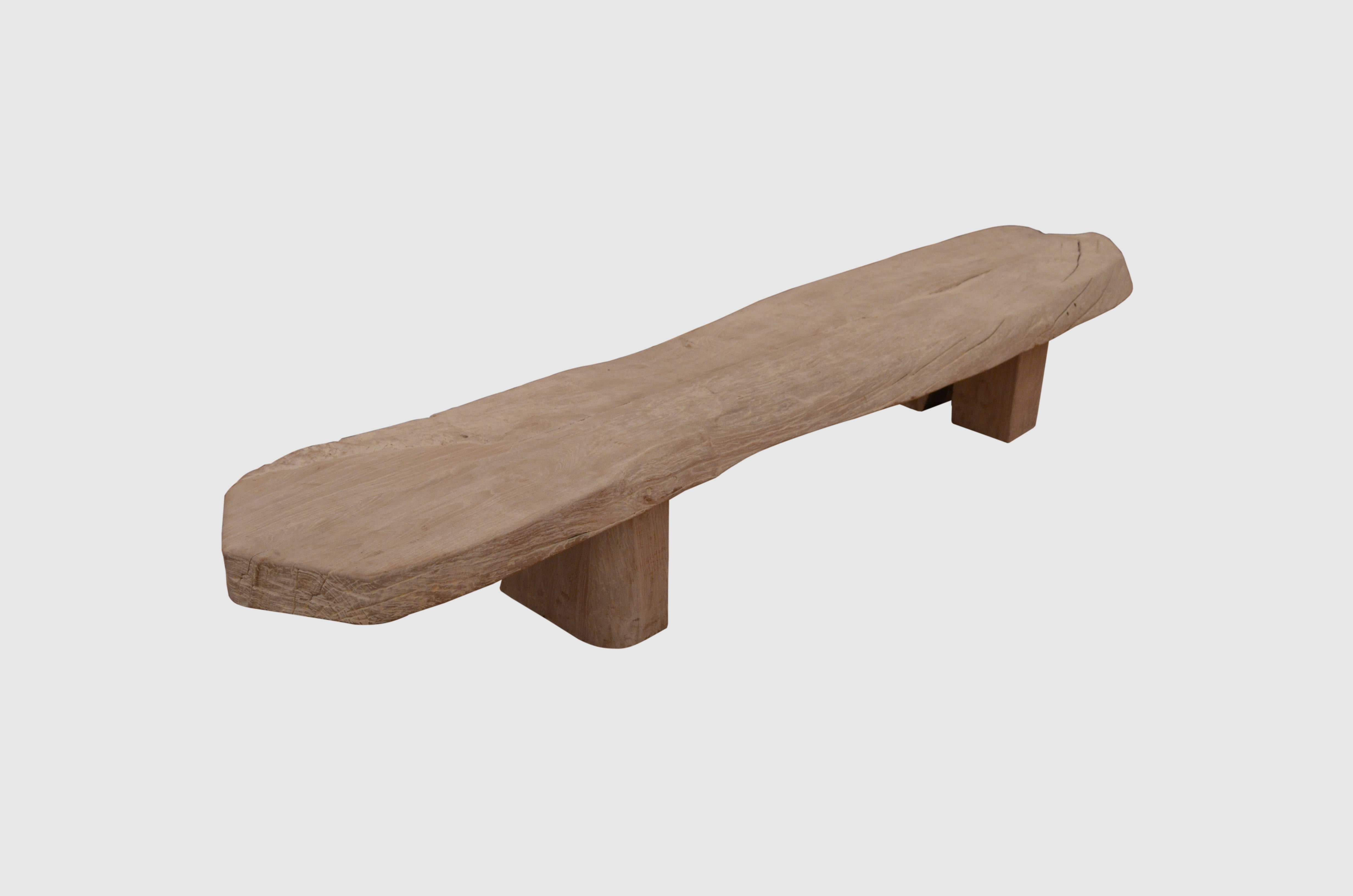 Bleached teak wood coffee table or bench. We added straight modern legs which can also be modified for a console or dining table height.

The St. Barts collection features an exciting new line of organic white wash and natural weathered teak