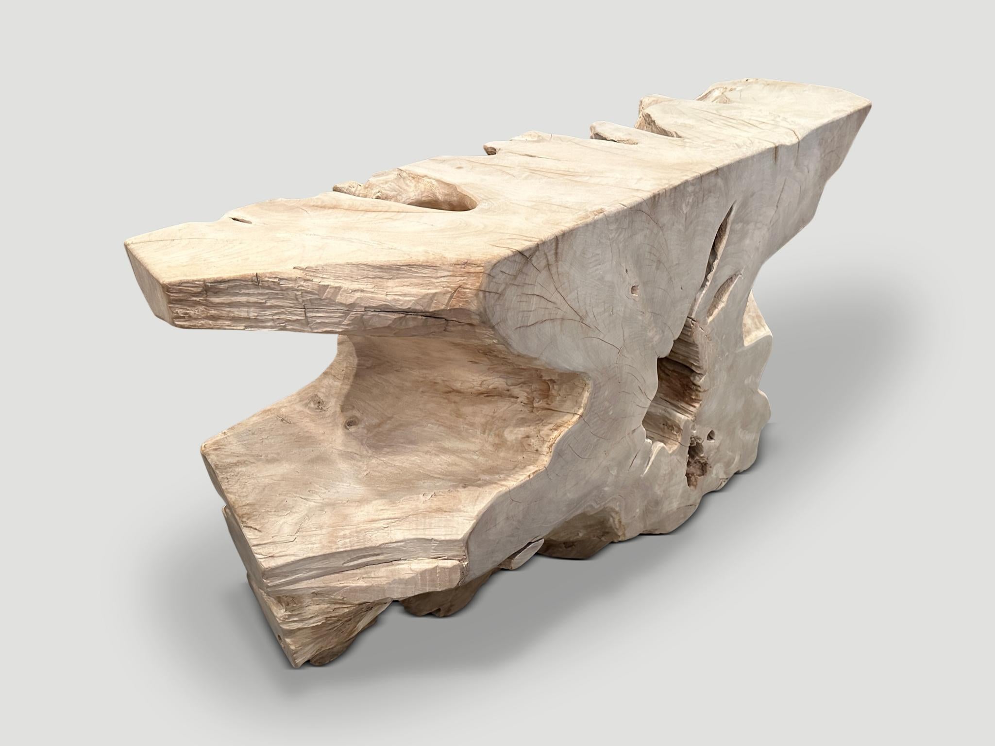 Organic Modern Andrianna Shamaris St. Barts Teak Wood Console  For Sale