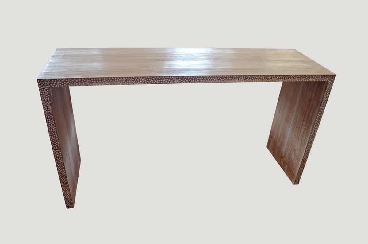 Contemporary Andrianna Shamaris St. Barts Teak Wood Console with Shell Inlay For Sale