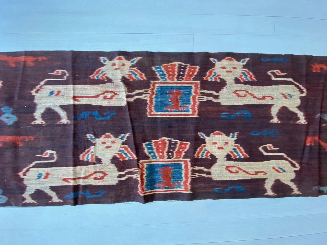 Incredibly long rare ikat from the island of Sumba. Ikat is an ancient technique which is used to add patterns to textiles. The designs are created in the yarns rather than on the finished cloth, resulting in both sides patterned with