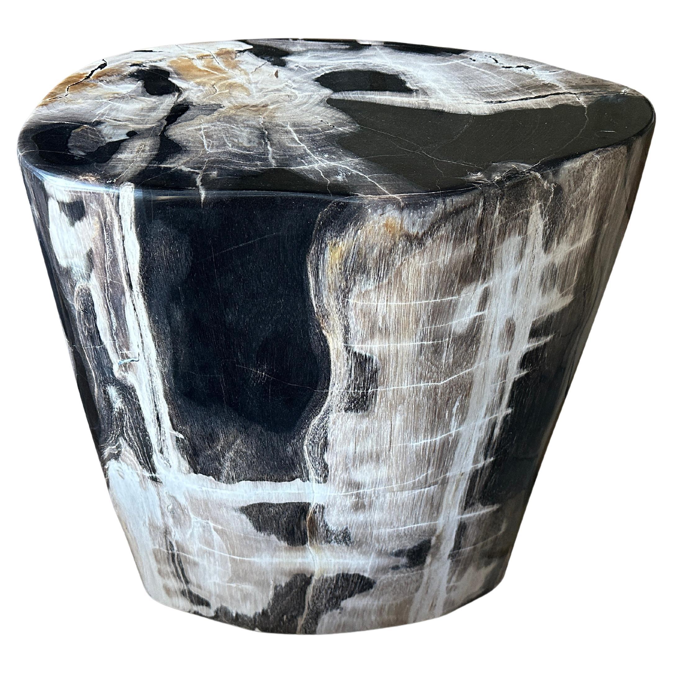 Andrianna Shamaris Super Smooth Black and White Tall Side Table or Pedestal For Sale