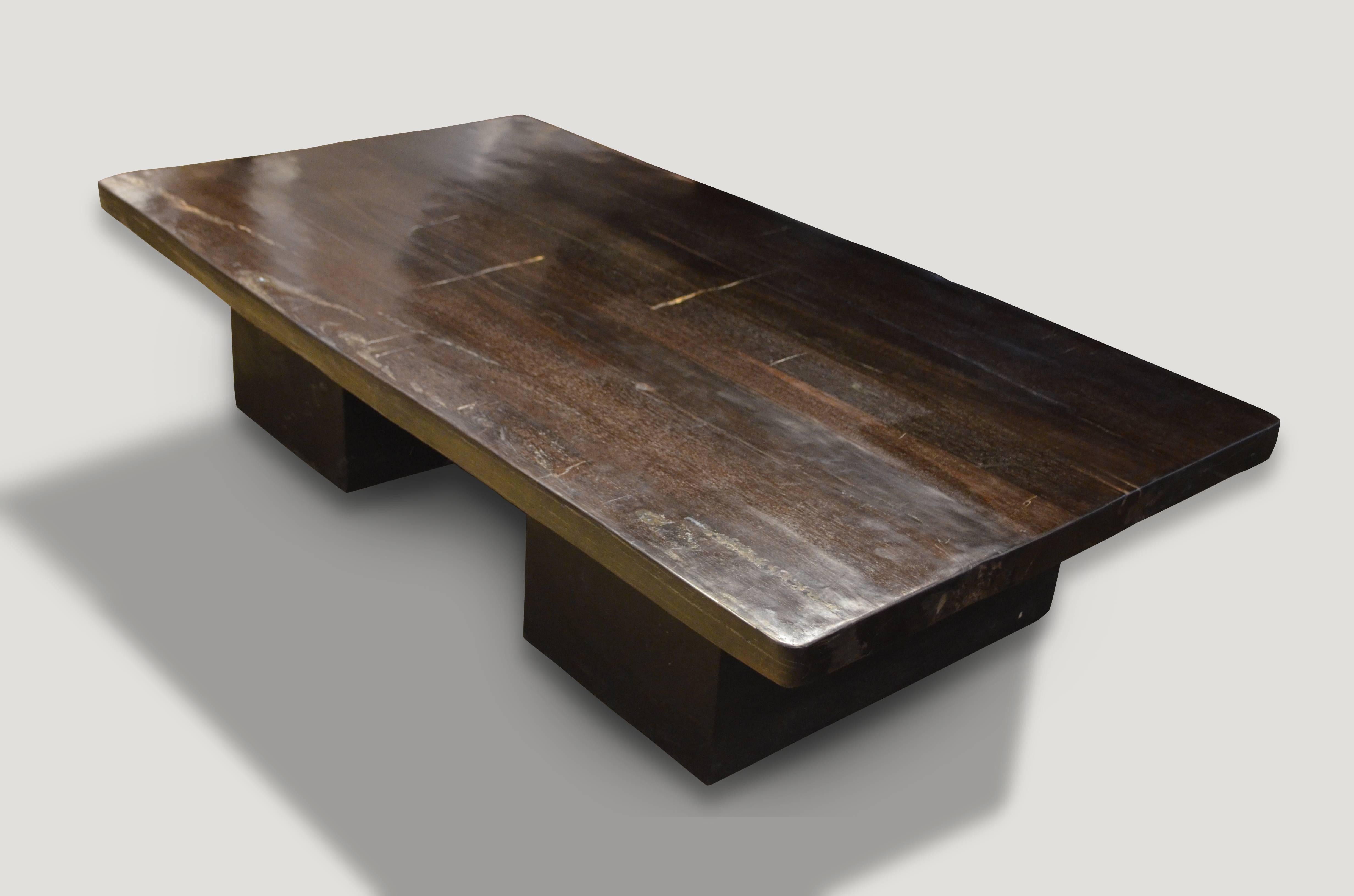 Organique Andrianna Shamaris superbe table basse en bois pétrifié lisse en vente