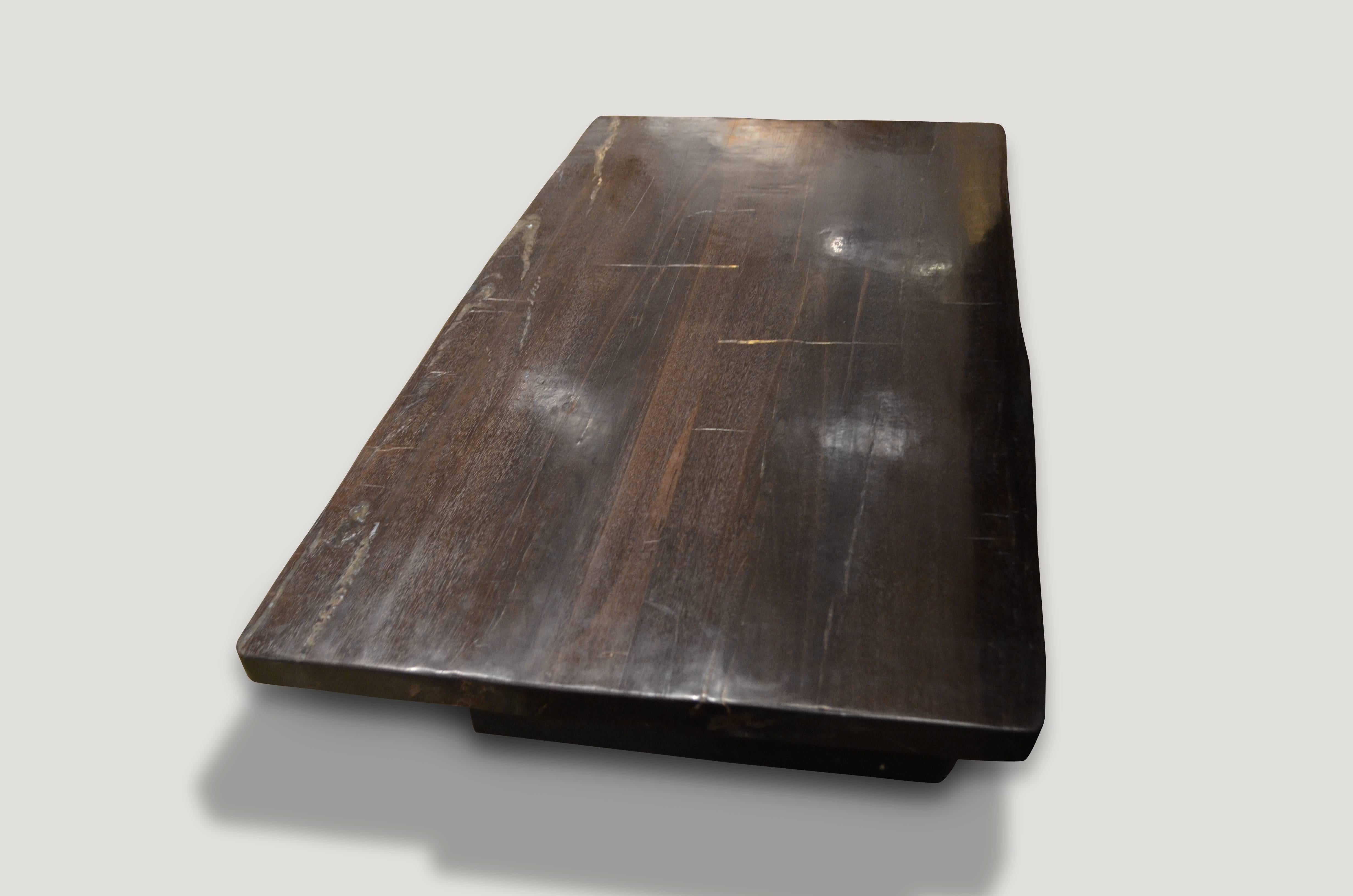 Andrianna Shamaris superbe table basse en bois pétrifié lisse Excellent état - En vente à New York, NY