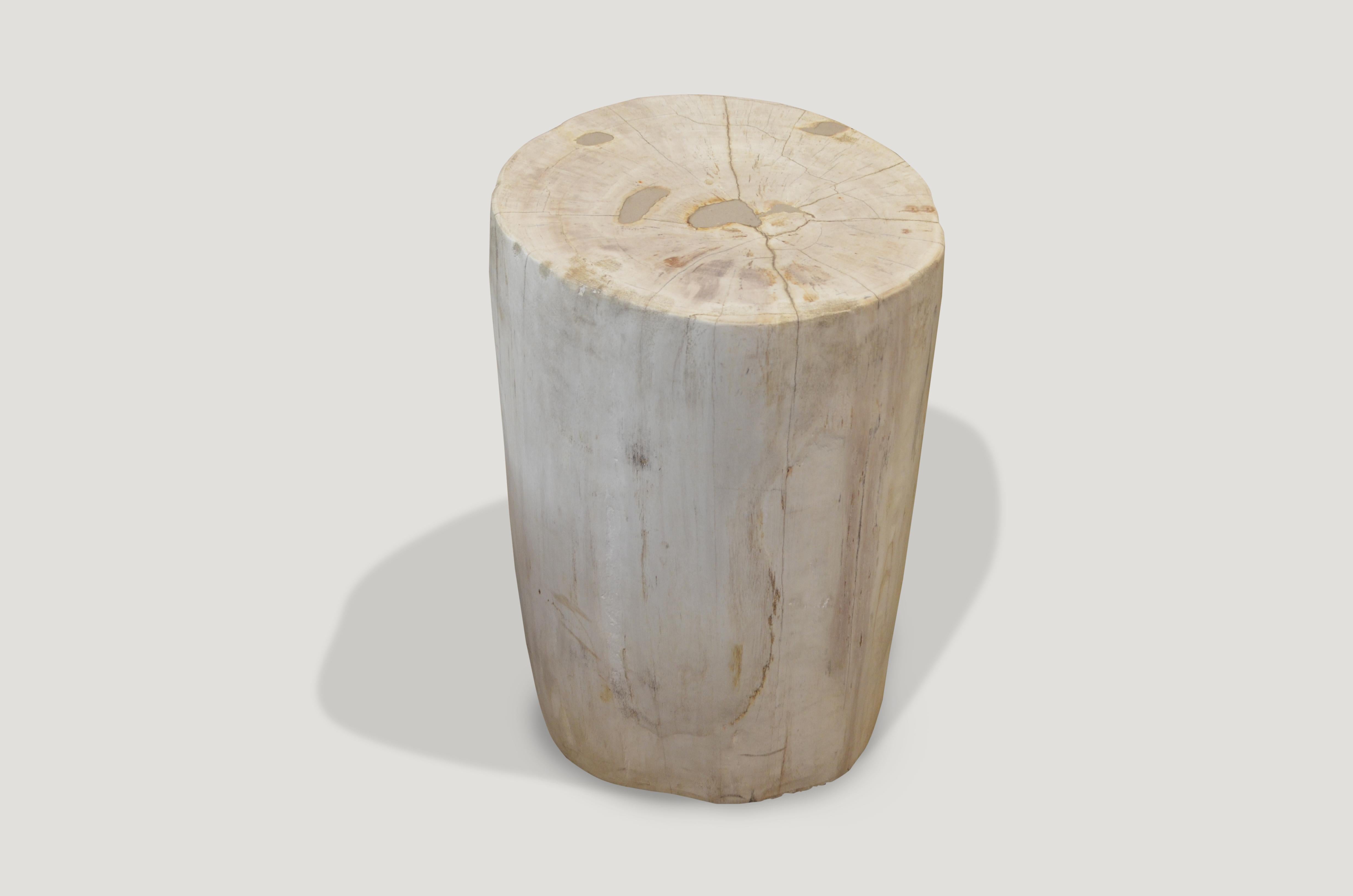 Special white and cream, hard to source, petrified wood side table.

We source the highest quality petrified wood available. Each piece is hand-selected and highly polished with minimal cracks. Petrified wood is extremely versatile – even great