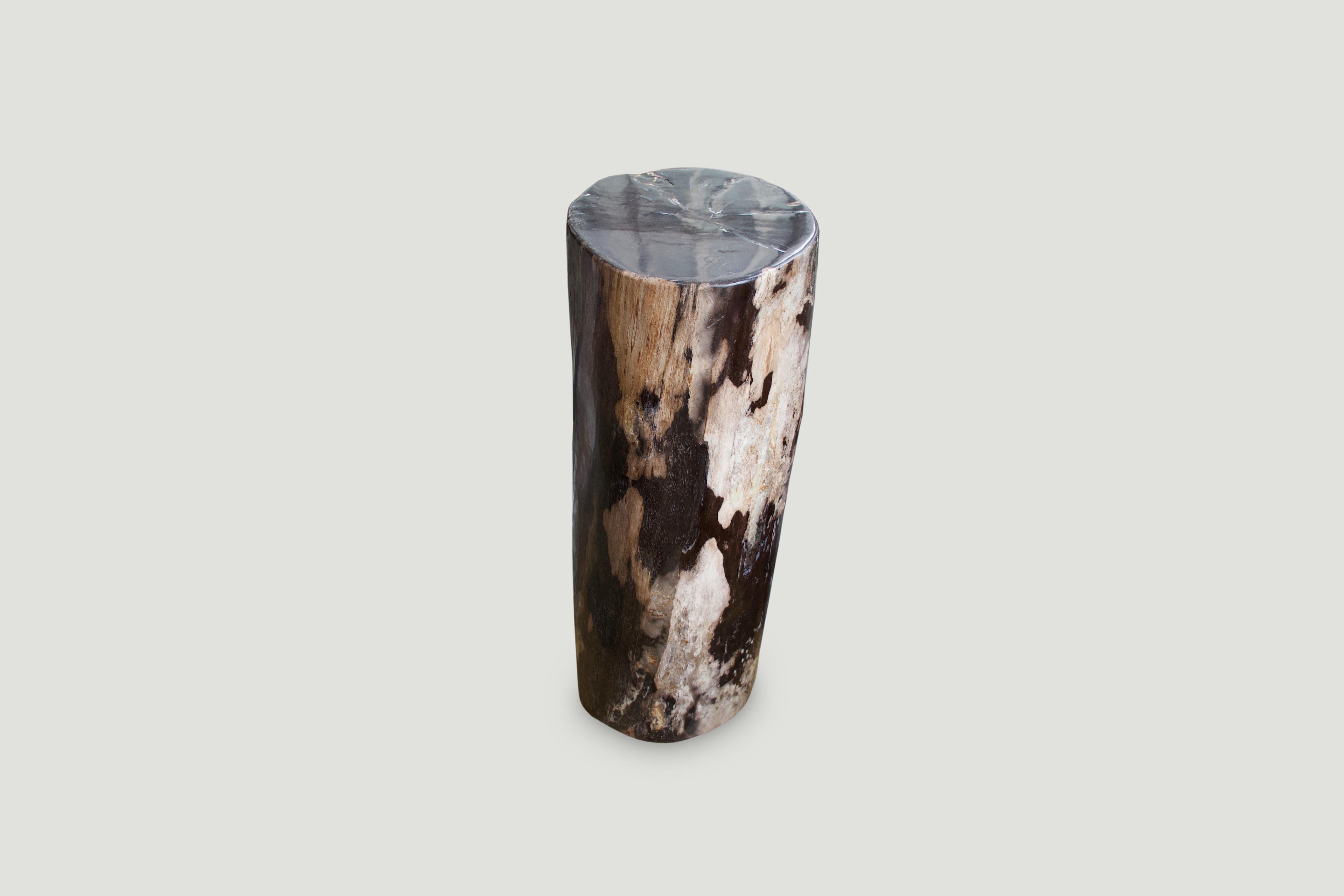 Organic Modern Andrianna Shamaris Tall Contrasting Color Toned Petrified Wood Side Table For Sale