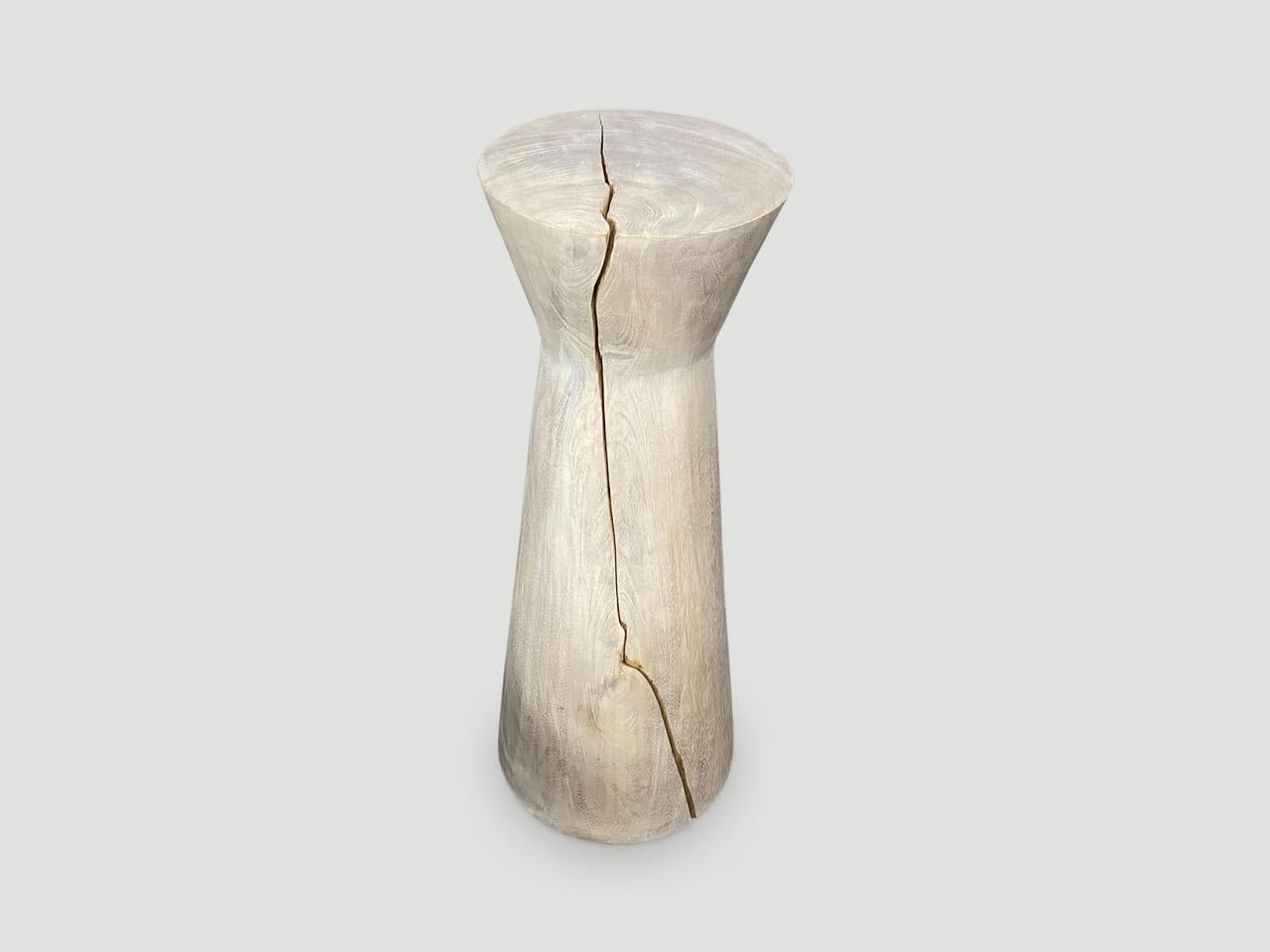 Organic Modern Andrianna Shamaris Tall White Washed Suar Wood Side Table