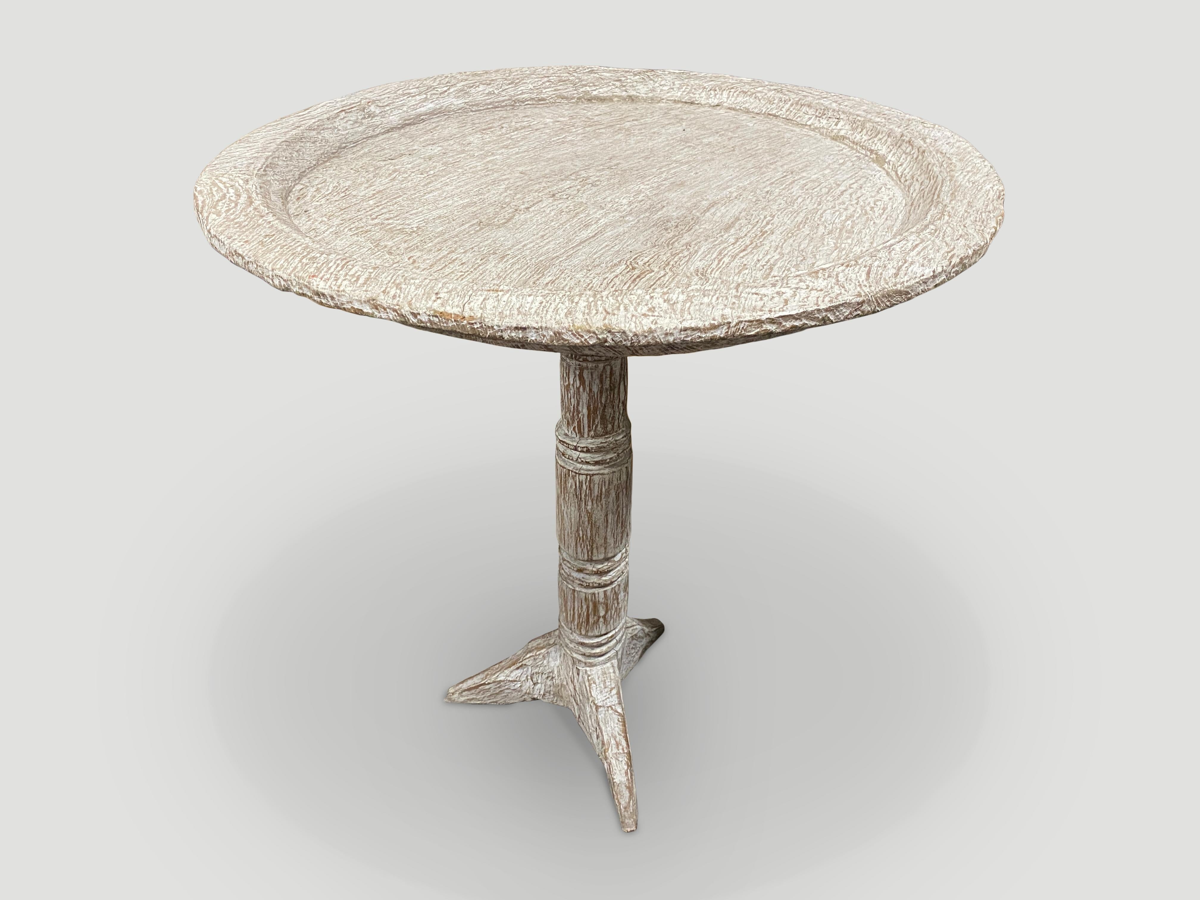 Andrianna Shamaris Tall White Washed Tray Side Table In Excellent Condition For Sale In New York, NY