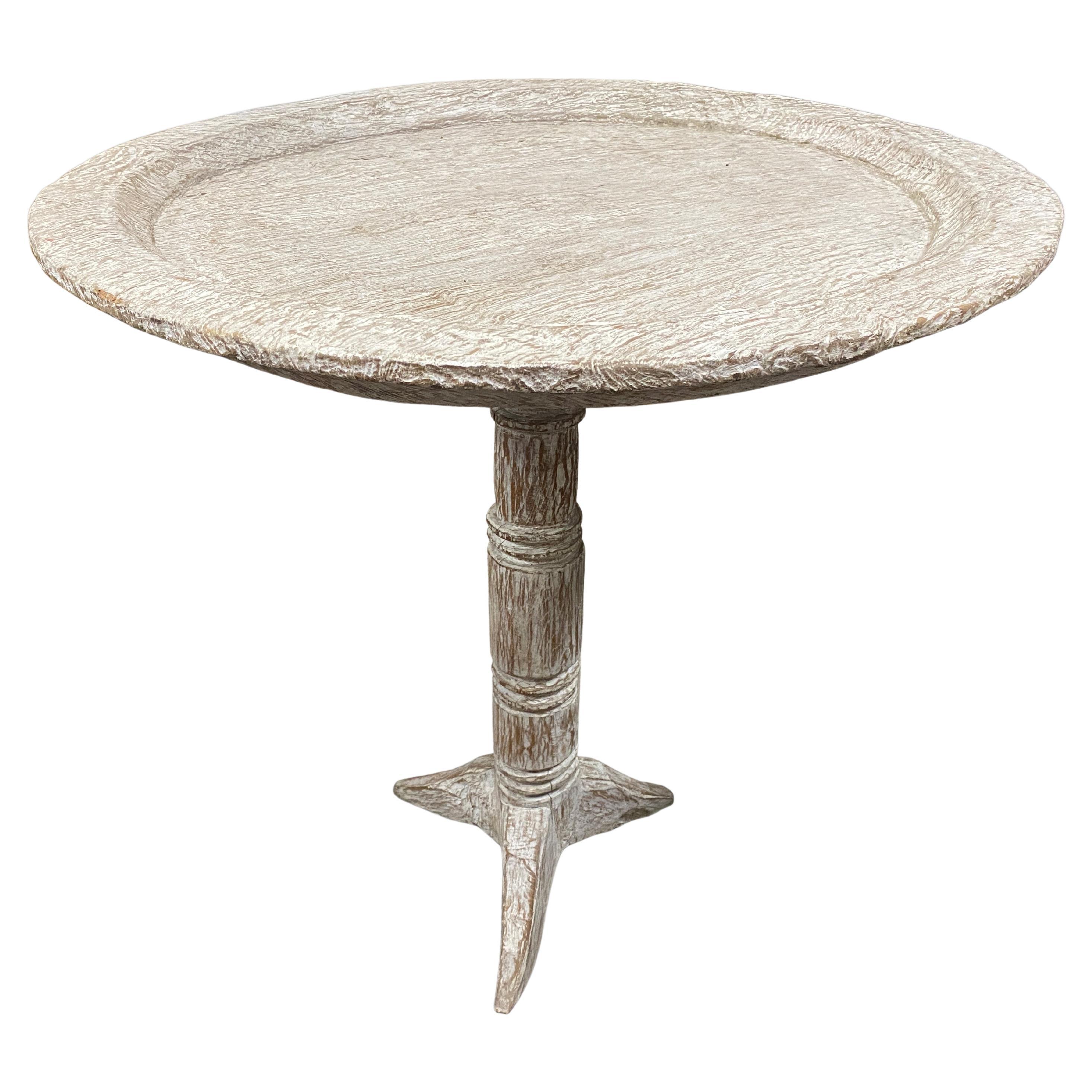 Andrianna Shamaris Tall White Washed Tray Side Table For Sale