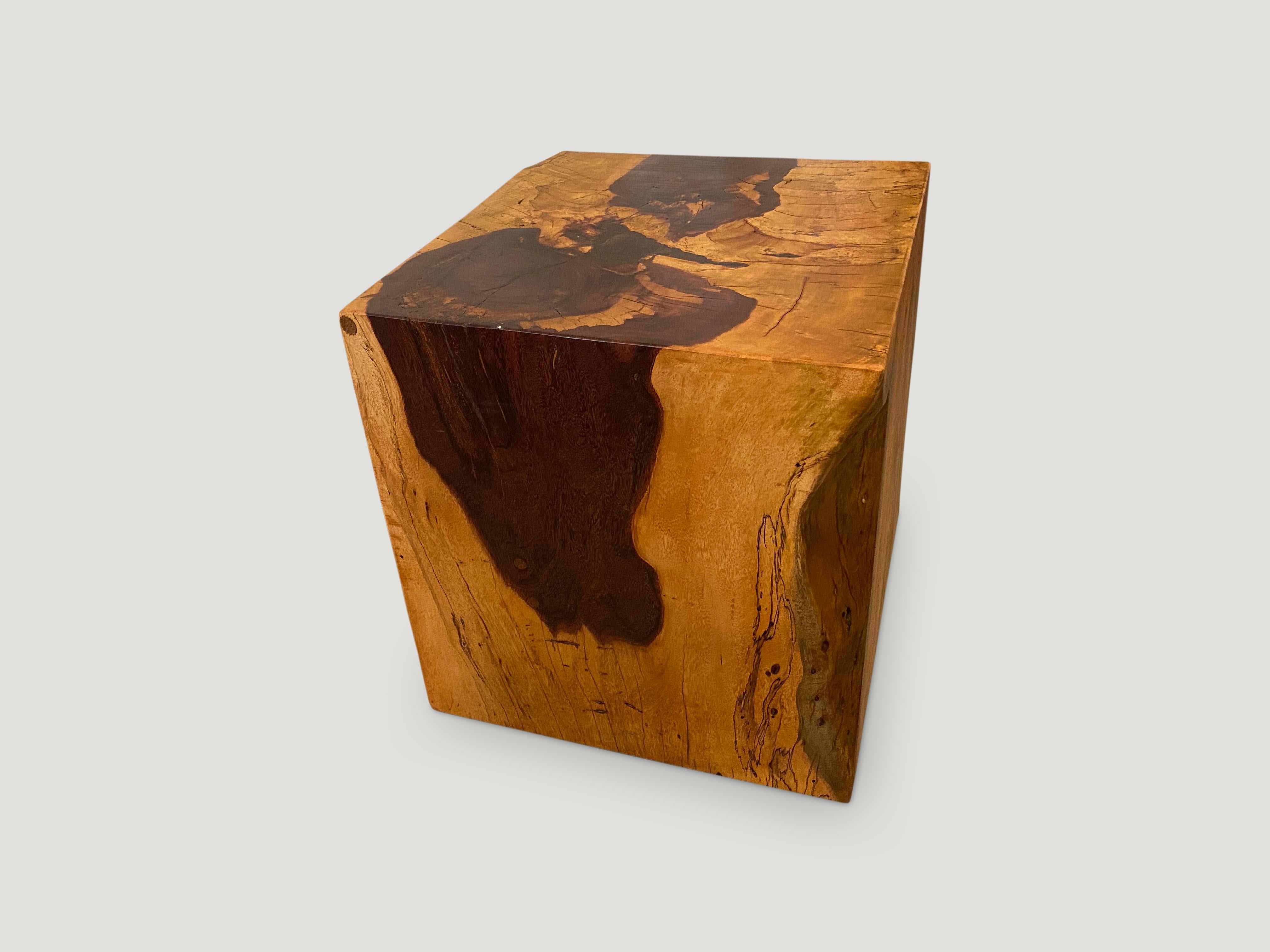 Reclaimed tamarind wood cube side table. Natural contrasting colors and patterns throughout. We have added an oil finish. Organic is the new modern.

Andrianna Shamaris. The Leader In Modern Organic Design.