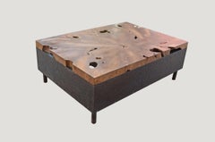 Andrianna Shamaris Teak Wood and Metal Coffee Table