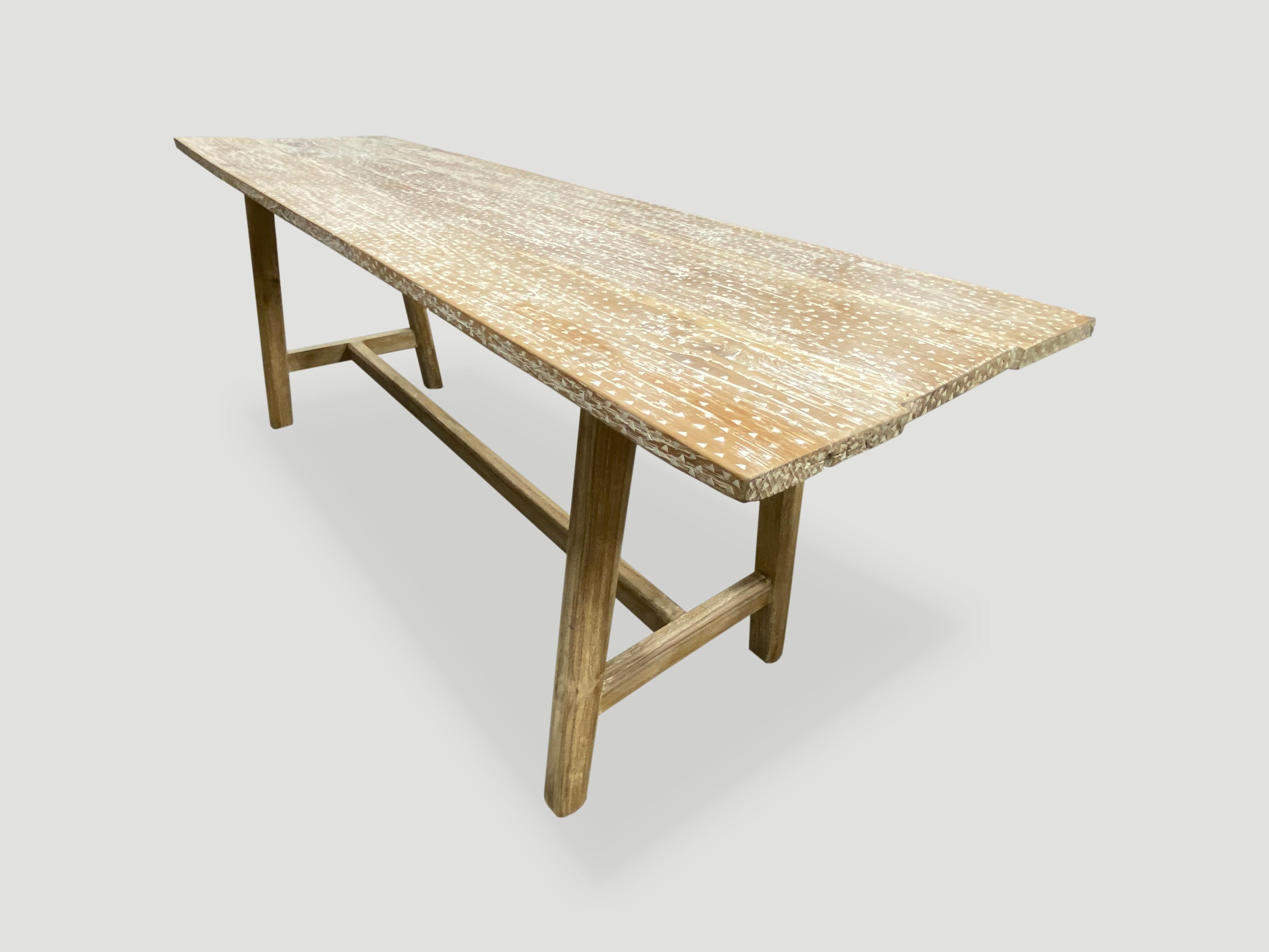 Contemporary Andrianna Shamaris Teak Wood and Shell Inlay Dining Table or Console For Sale