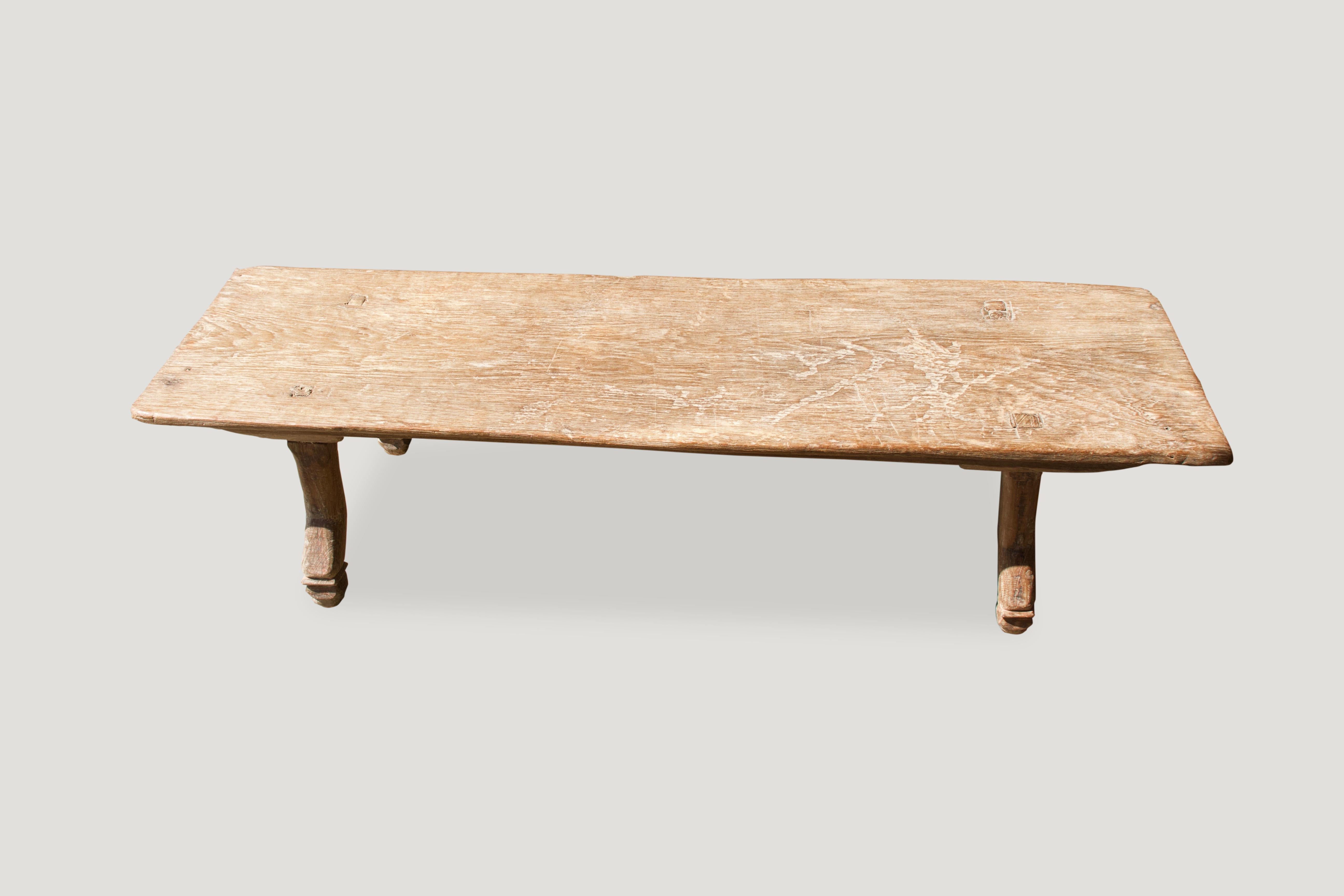 Early 20th Century Andrianna Shamaris Teak Wood Antique Bench or Coffee Table with Hand Carved Legs