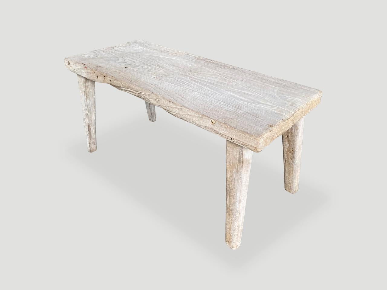 Organic Modern Andrianna Shamaris Teak Wood Antique Hand Carved Bench or Side Table For Sale