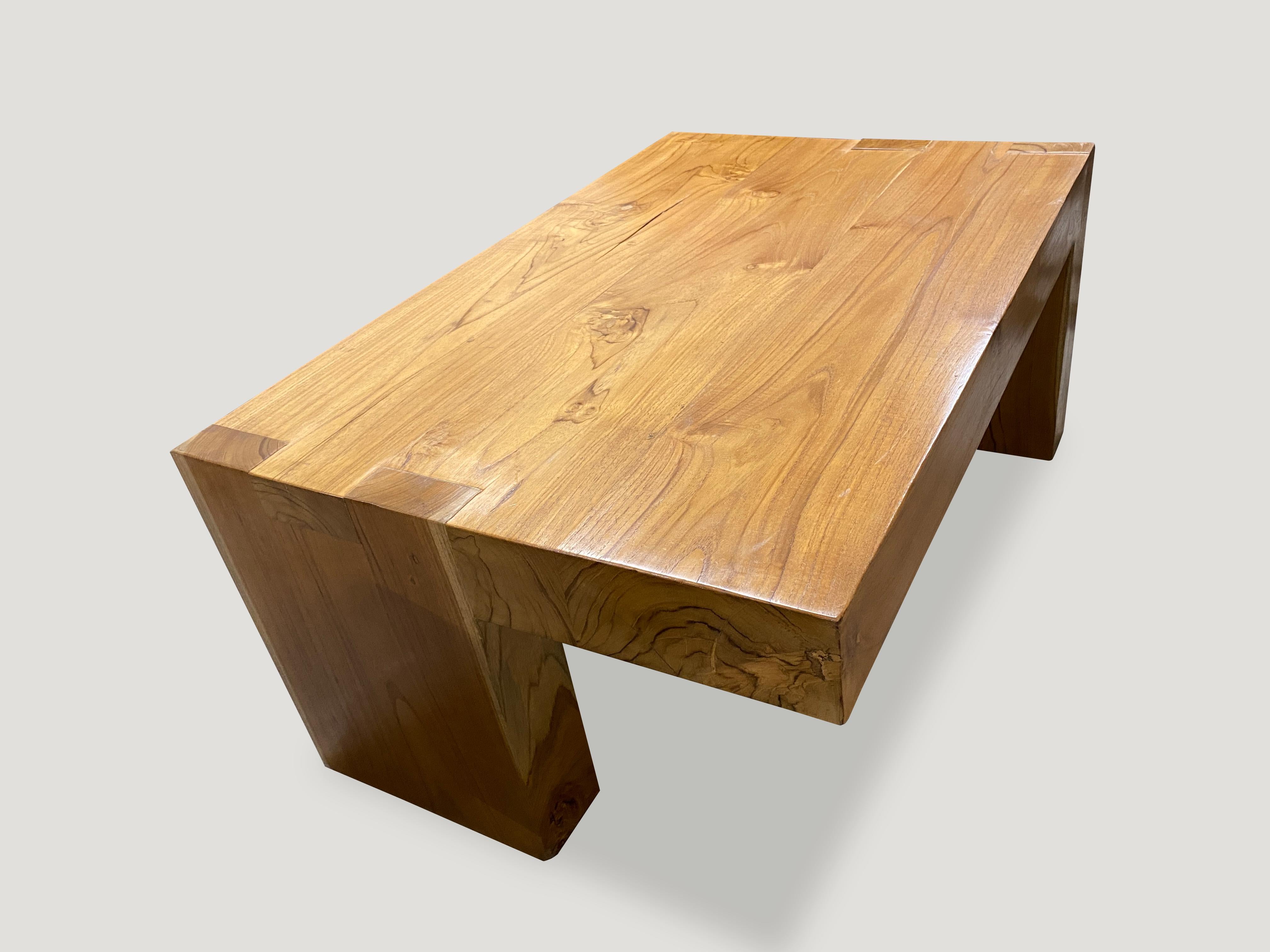 Organic Modern Andrianna Shamaris Teak Wood Balance Coffee Table For Sale