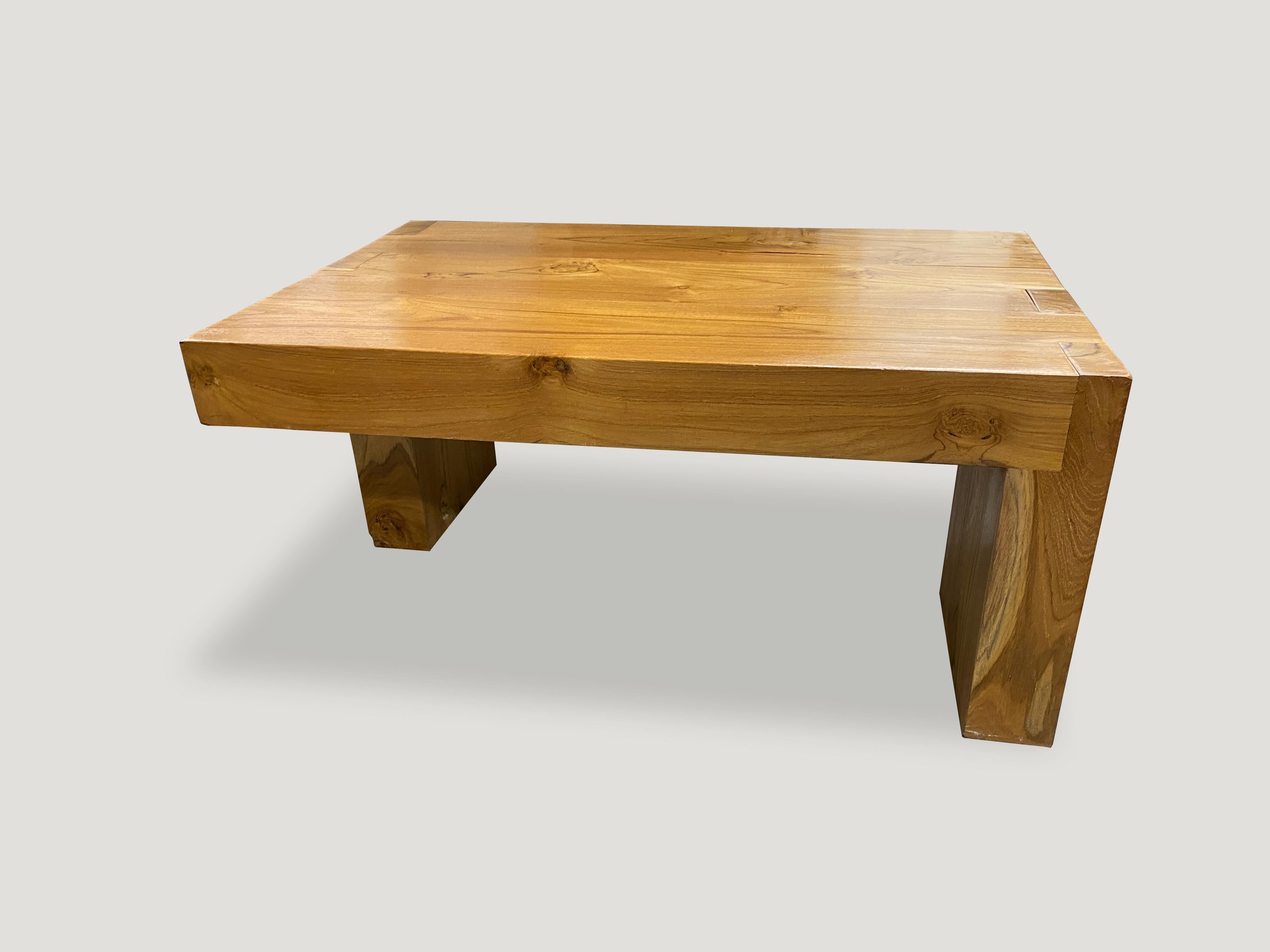 Andrianna Shamaris Teak Wood Balance Coffee Table In Excellent Condition For Sale In New York, NY