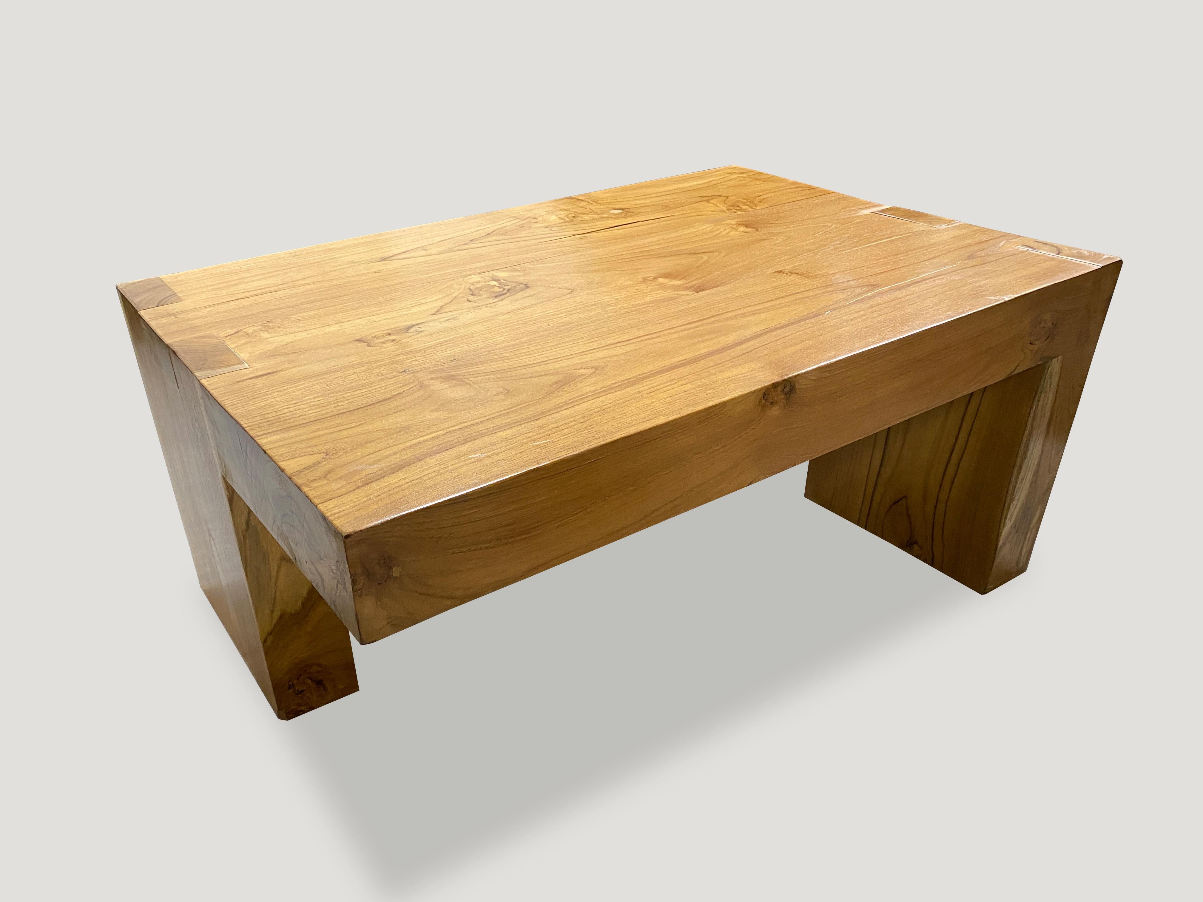 Contemporary Andrianna Shamaris Teak Wood Balance Coffee Table For Sale