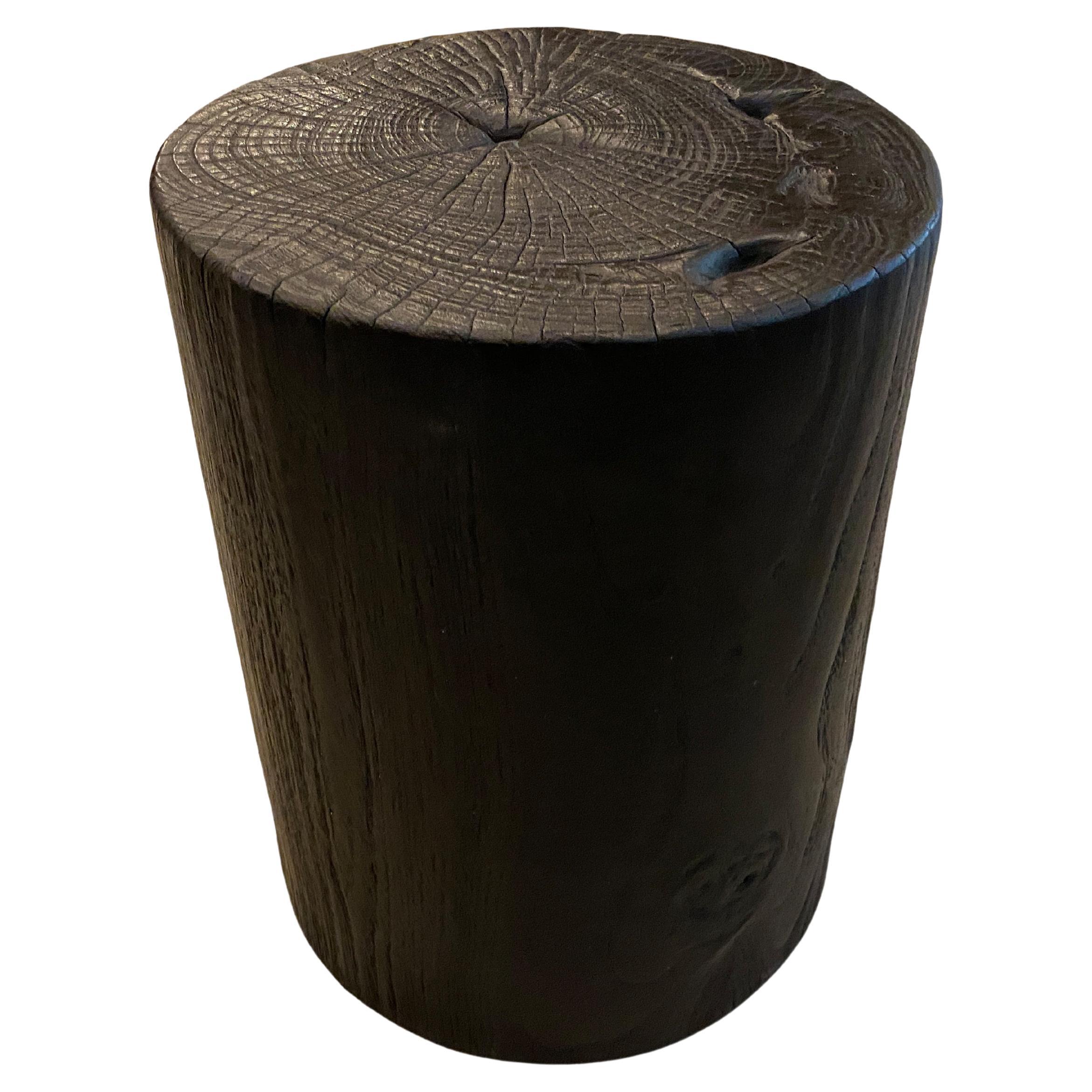 Andrianna Shamaris Charred Drum Style Lychee Wood Side Table or Stool For Sale at 1stDibs