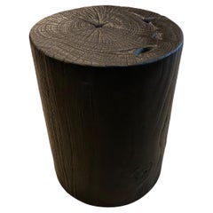 Andrianna Shamaris Teak Wood Cylinder Charred Side Table or Stool