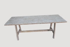 Andrianna Shamaris Teak Wood Dining or Console Table with Shell Inlay