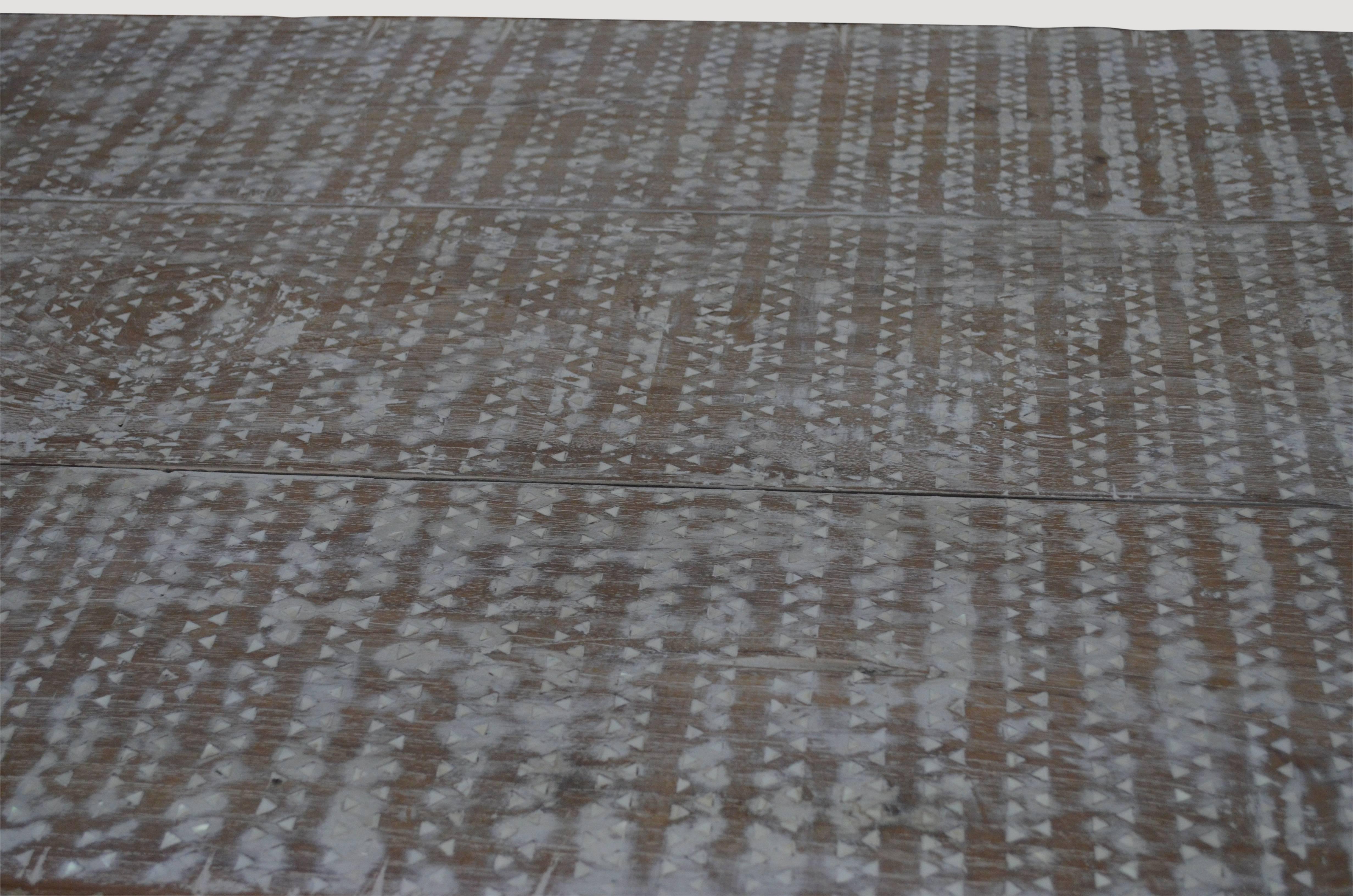 Organic Modern Andrianna Shamaris Teak Wood Dining or Console Table with Shell Inlay