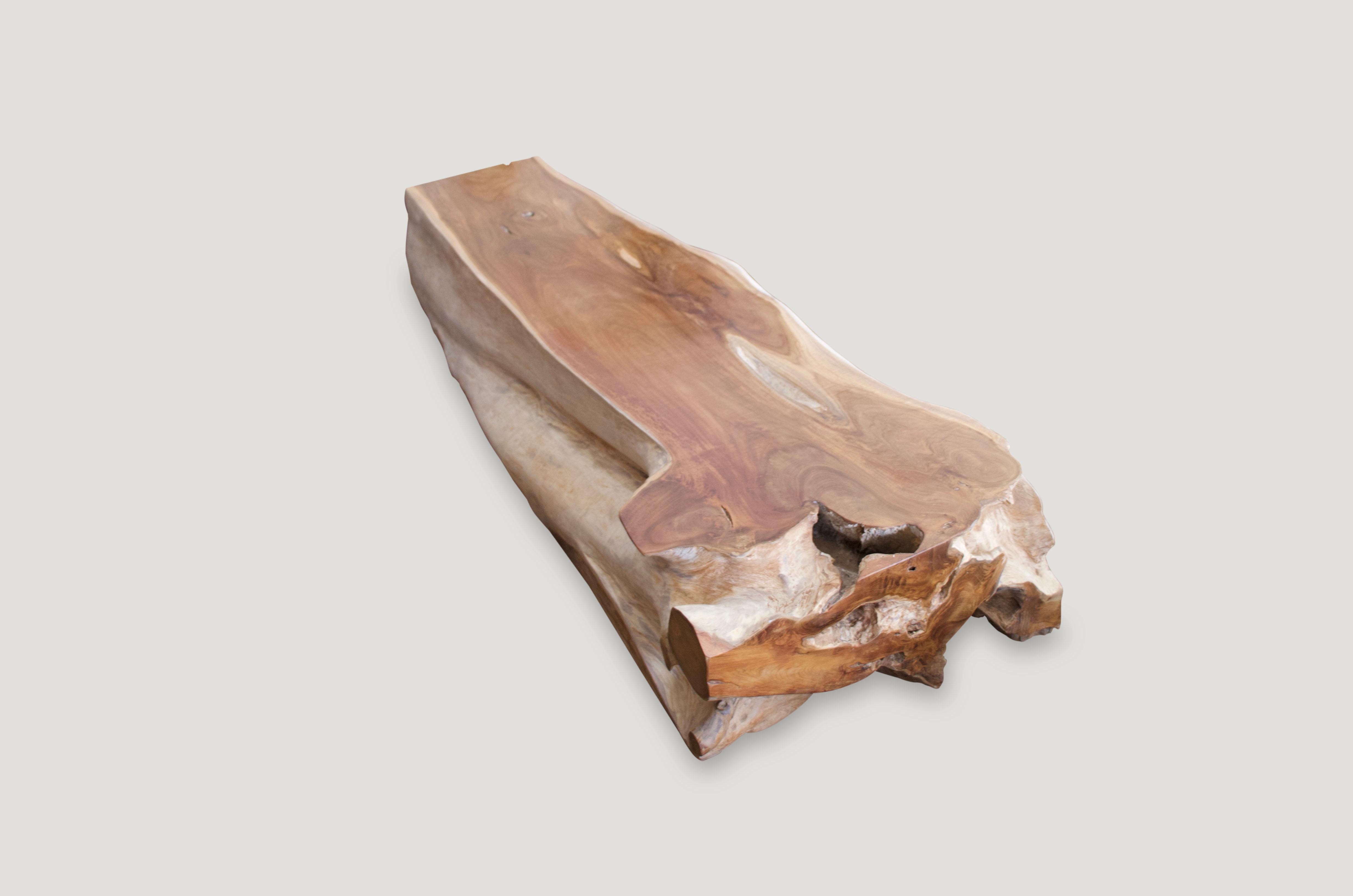 Organic Modern Andrianna Shamaris Teak Wood Log Bench or Coffee Table For Sale
